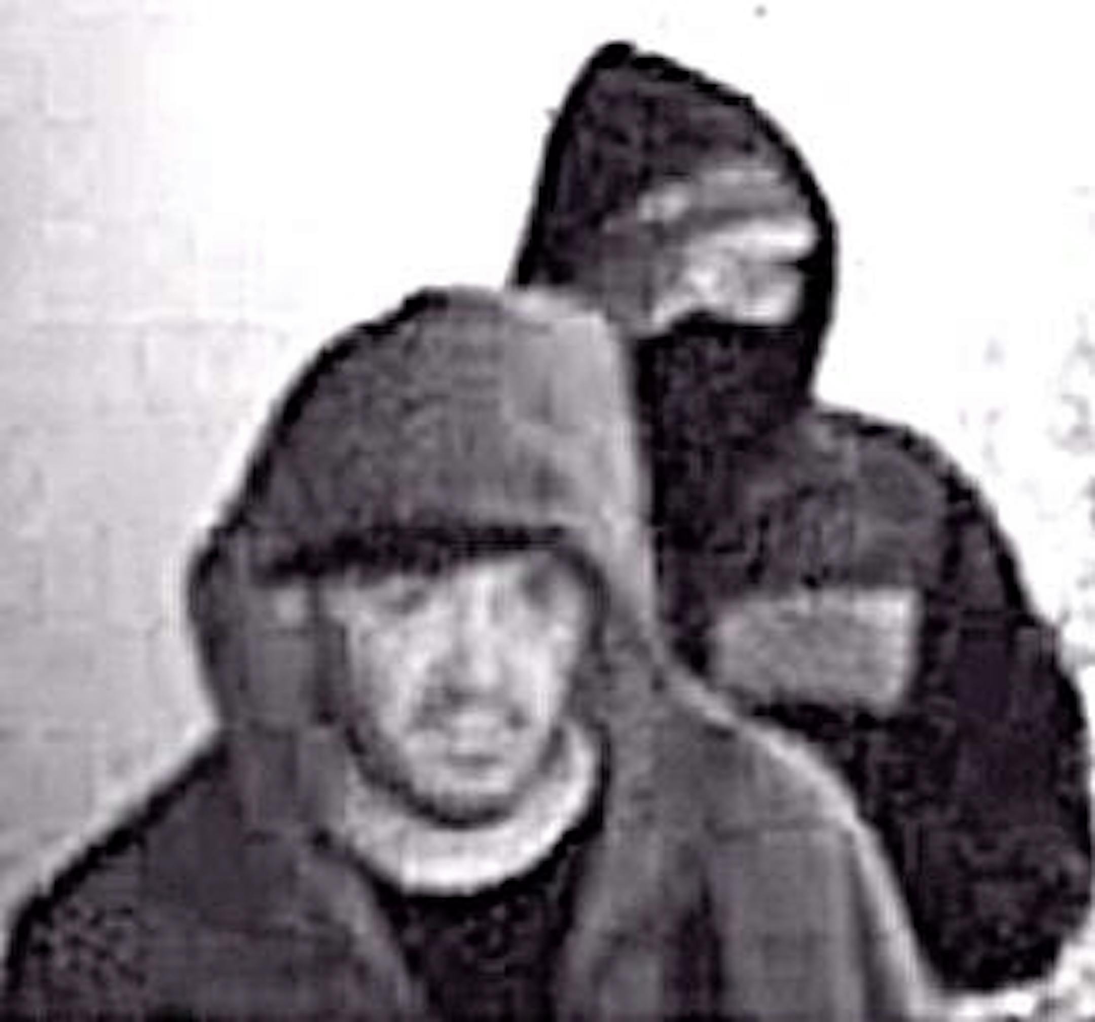 These two, whose images were captured on a surveillance camera, are suspected of vandalizing a Northstar train in Big Lake.