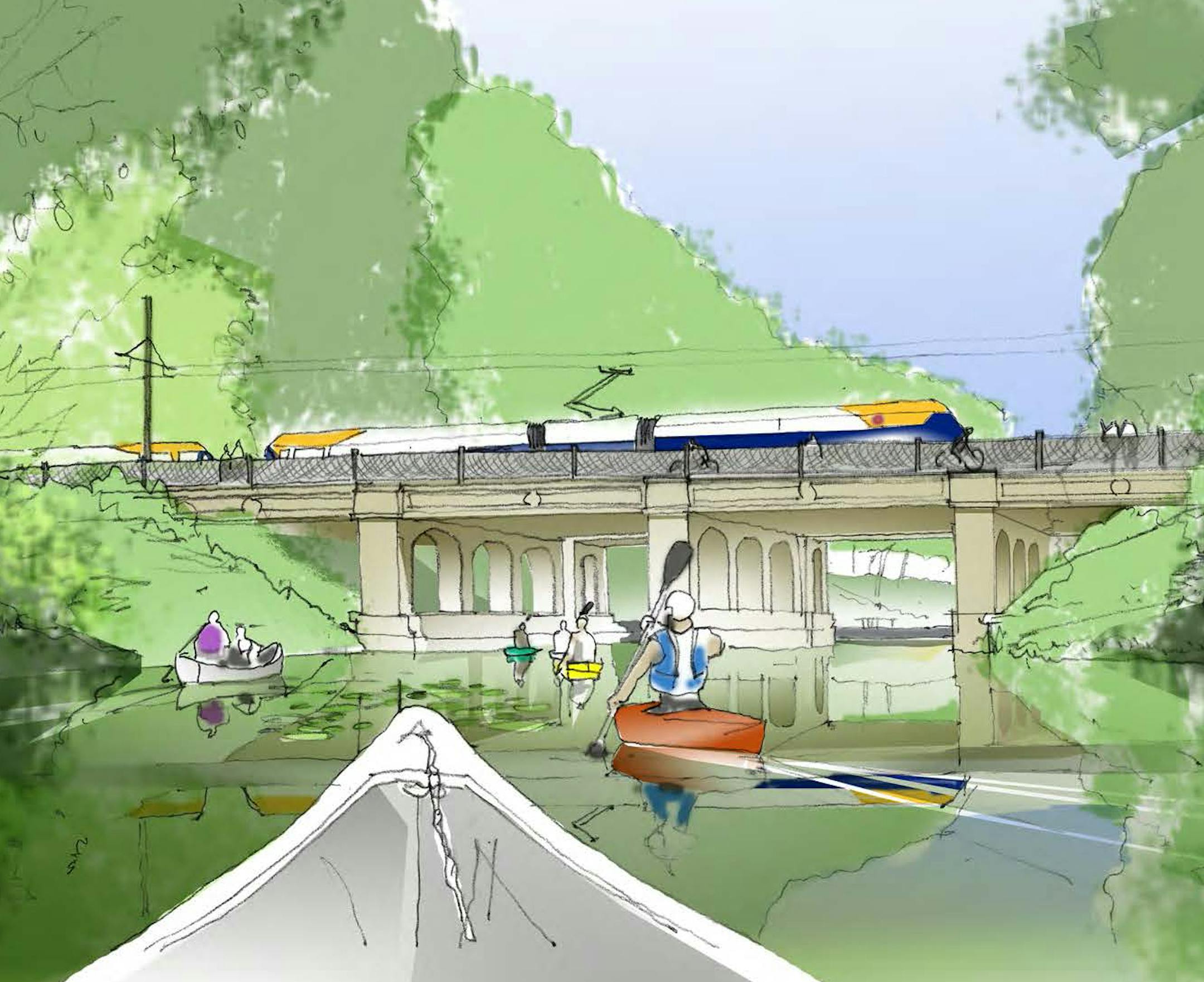 This is the Metro Council's illustration of the proposed bridges for freight and transit rail and recreational paths at the Kenilworth lagoon. ORG XMIT: MIN1410021728452331