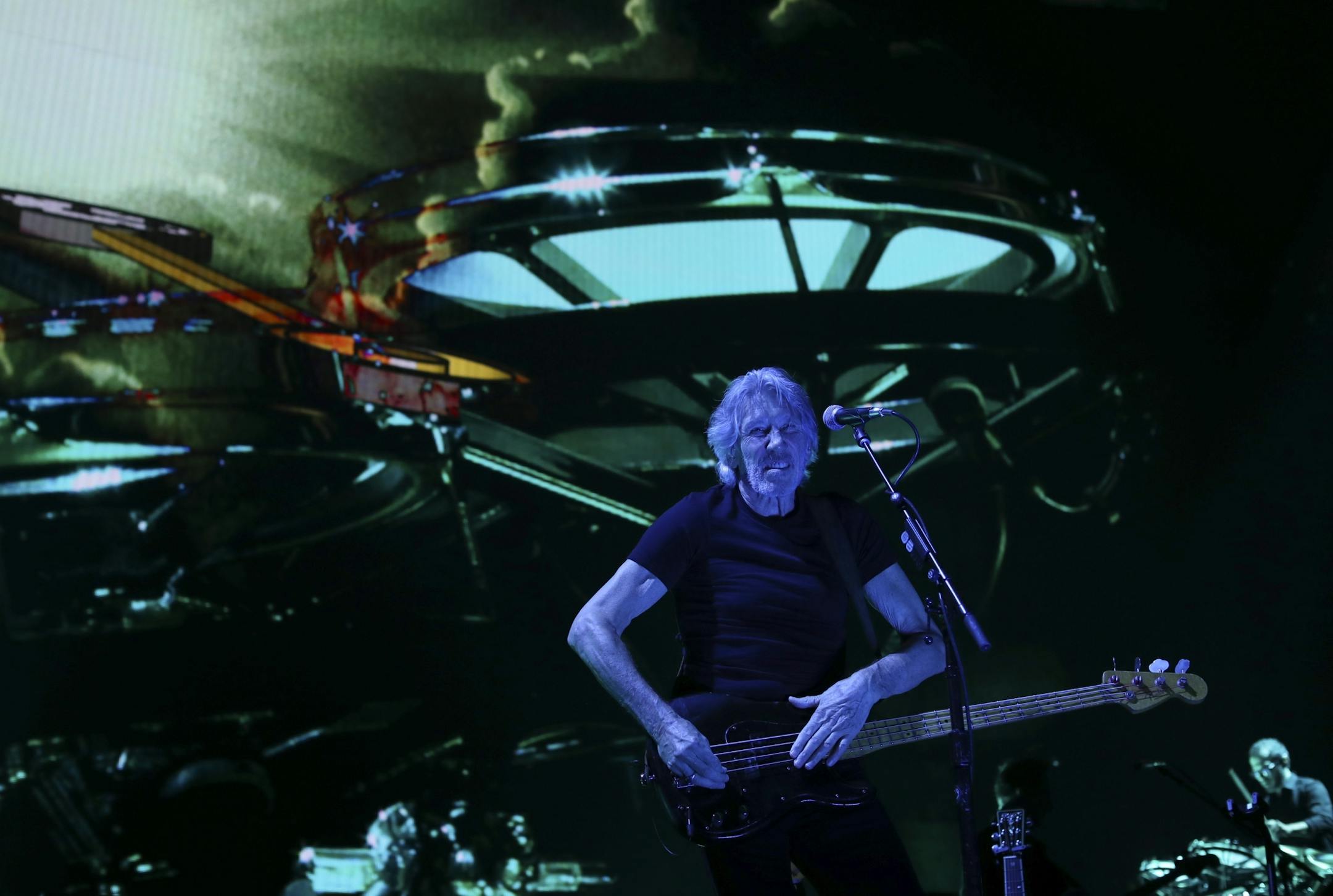 Roger Waters playing the bass line that runs throughout "Time" early in his set Wednesday night at Xcel Energy Center in St. Paul.