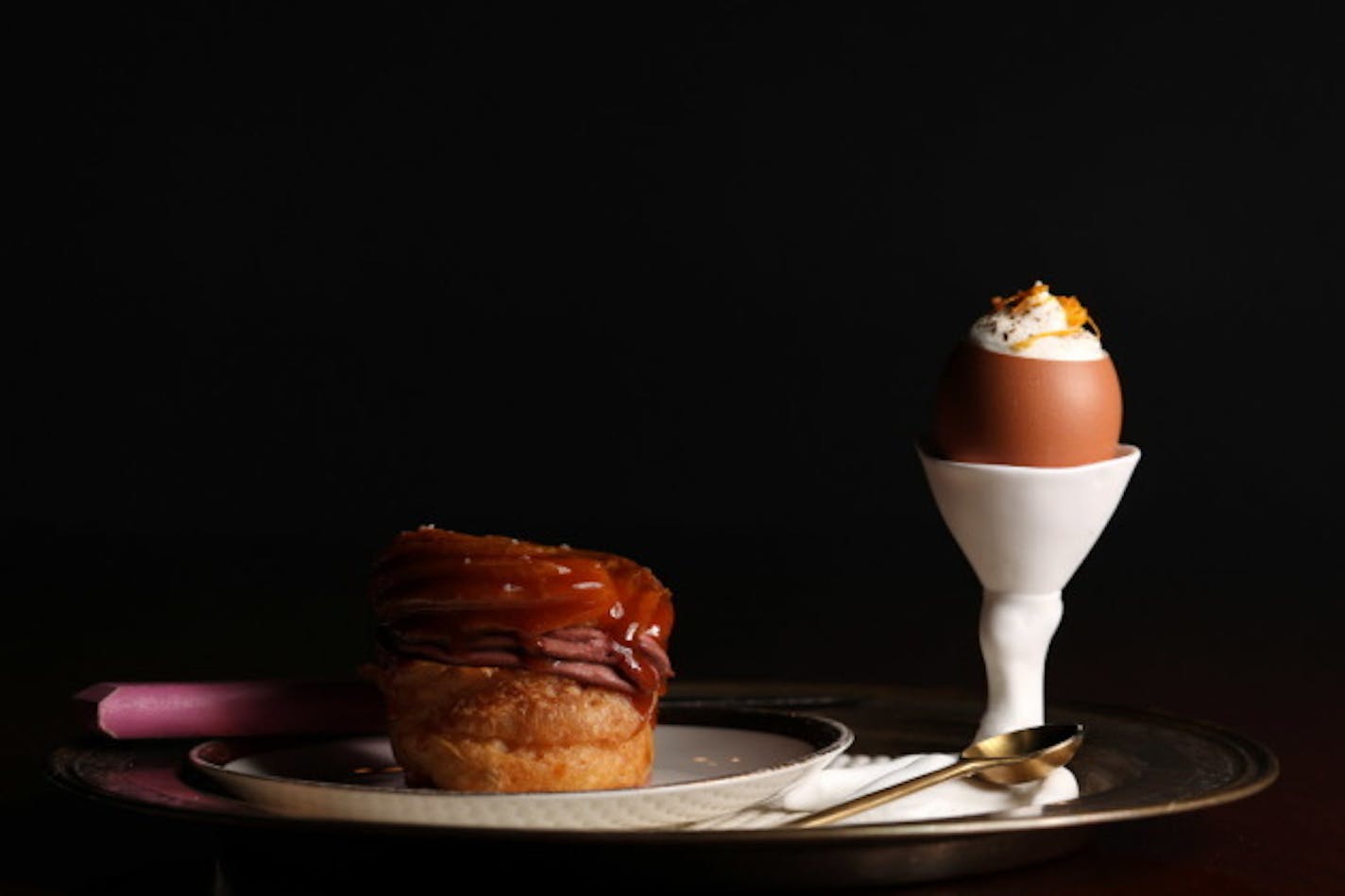 Chicken Liver filled Paris Brest with Black Honey Glaze and Foie Gras Royale with Cr'me Gitanes. ] ANTHONY SOUFFLE ' anthony.souffle@startribune.com