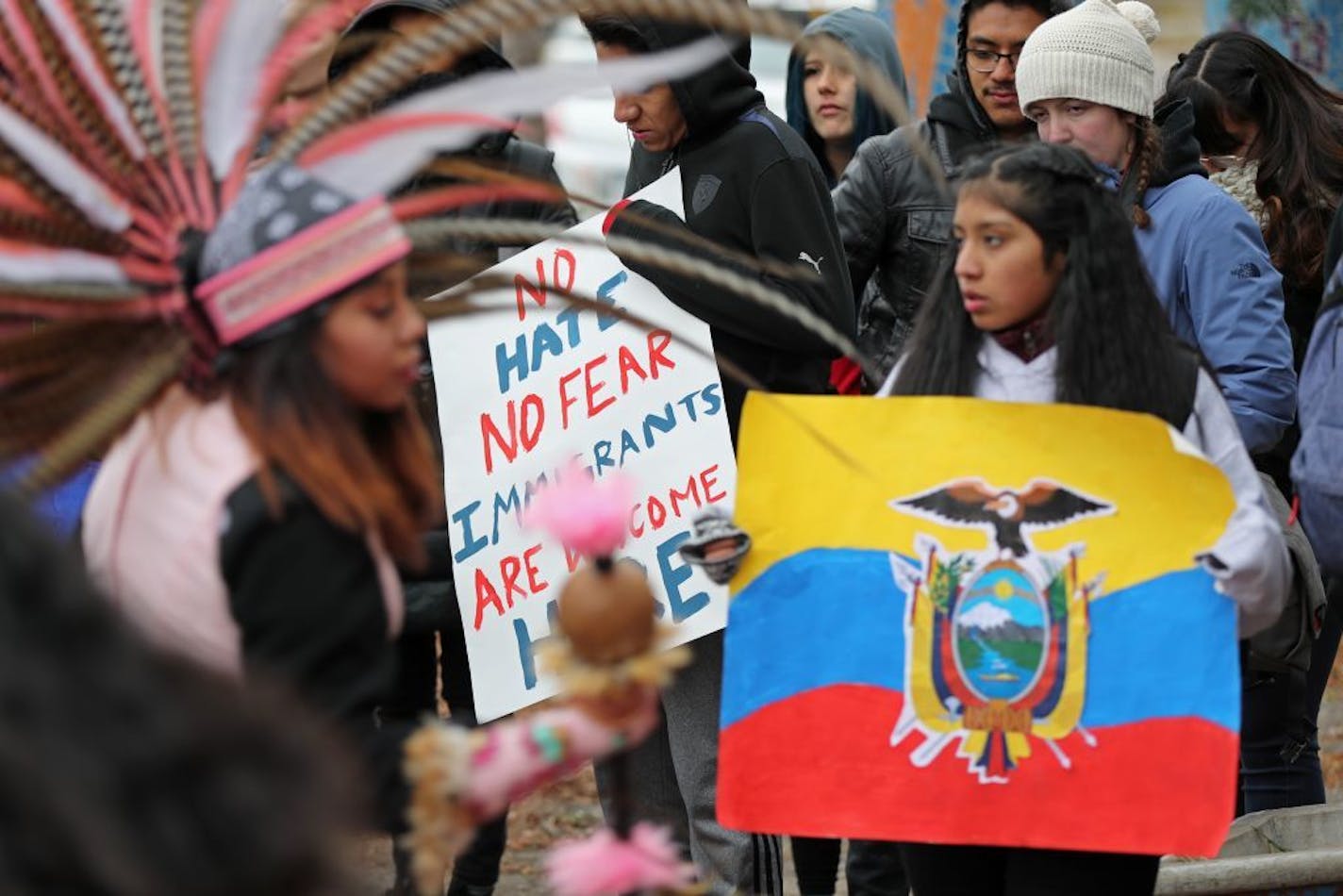 A group of students and supporters of the Dream Act converged around the statue of Emiliano Zapata on Lake Street in Minneapolis on Nov. 10, 2017.