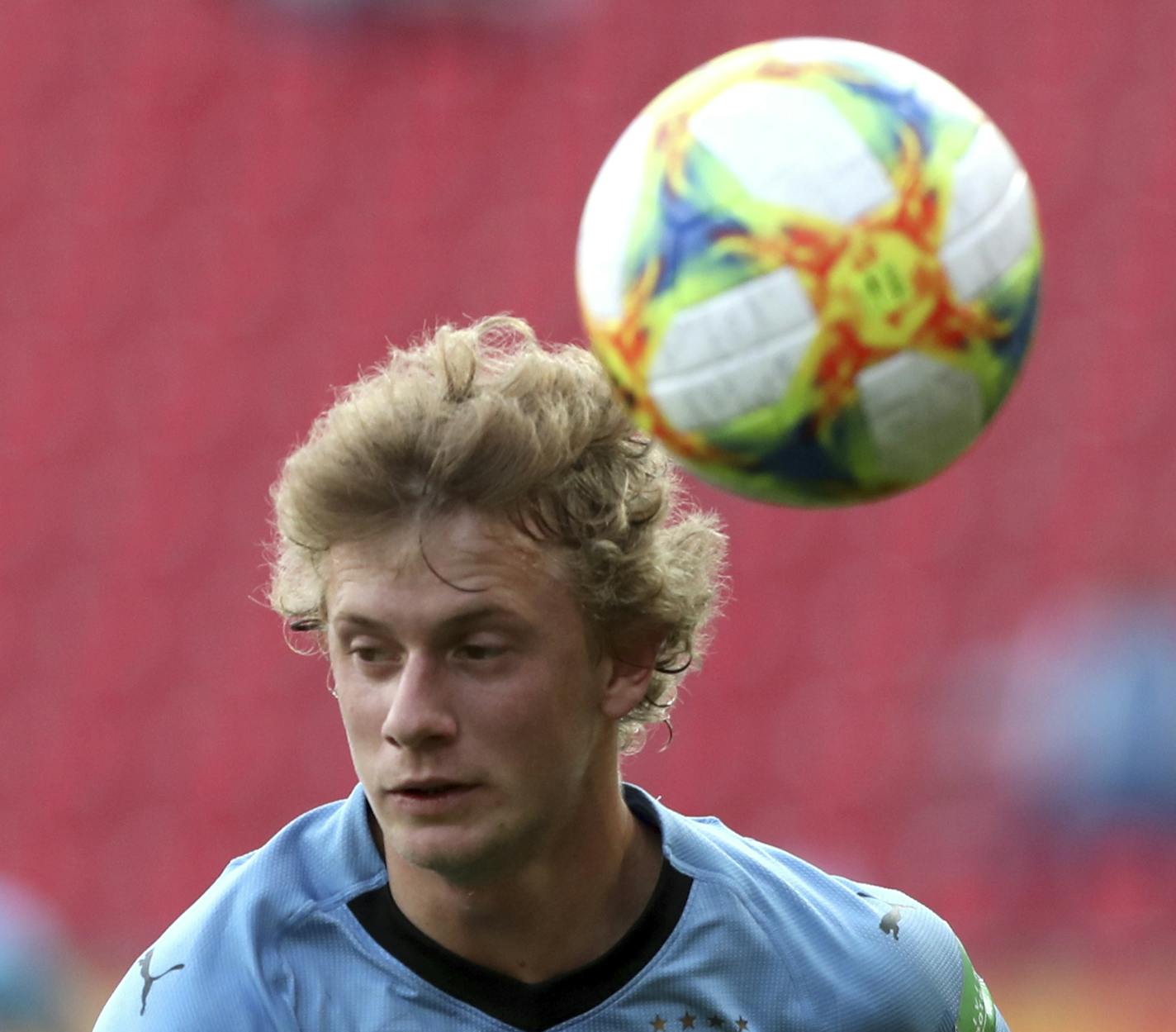 Uruguay's Thomas Chacon controls the ball during the Group C U20 World Cup soccer match between New Zealand and Uruguay, in Lodz, Poland, Thursday, May 30, 2019. (AP Photo/Czarek Sokolowski) ORG XMIT: XDMV147