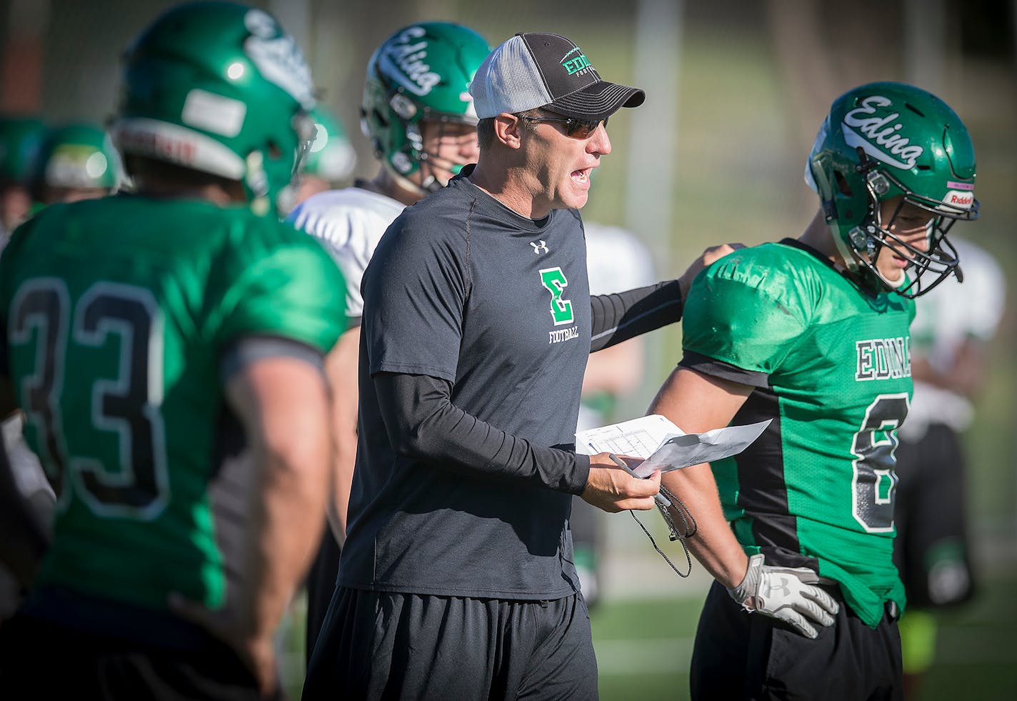 Edina Head Football Coach Derrin Lamker took to the field, Tuesday, August 22, 2017 in Edina, MN. ] ELIZABETH FLORES • liz.flores@startribune.com