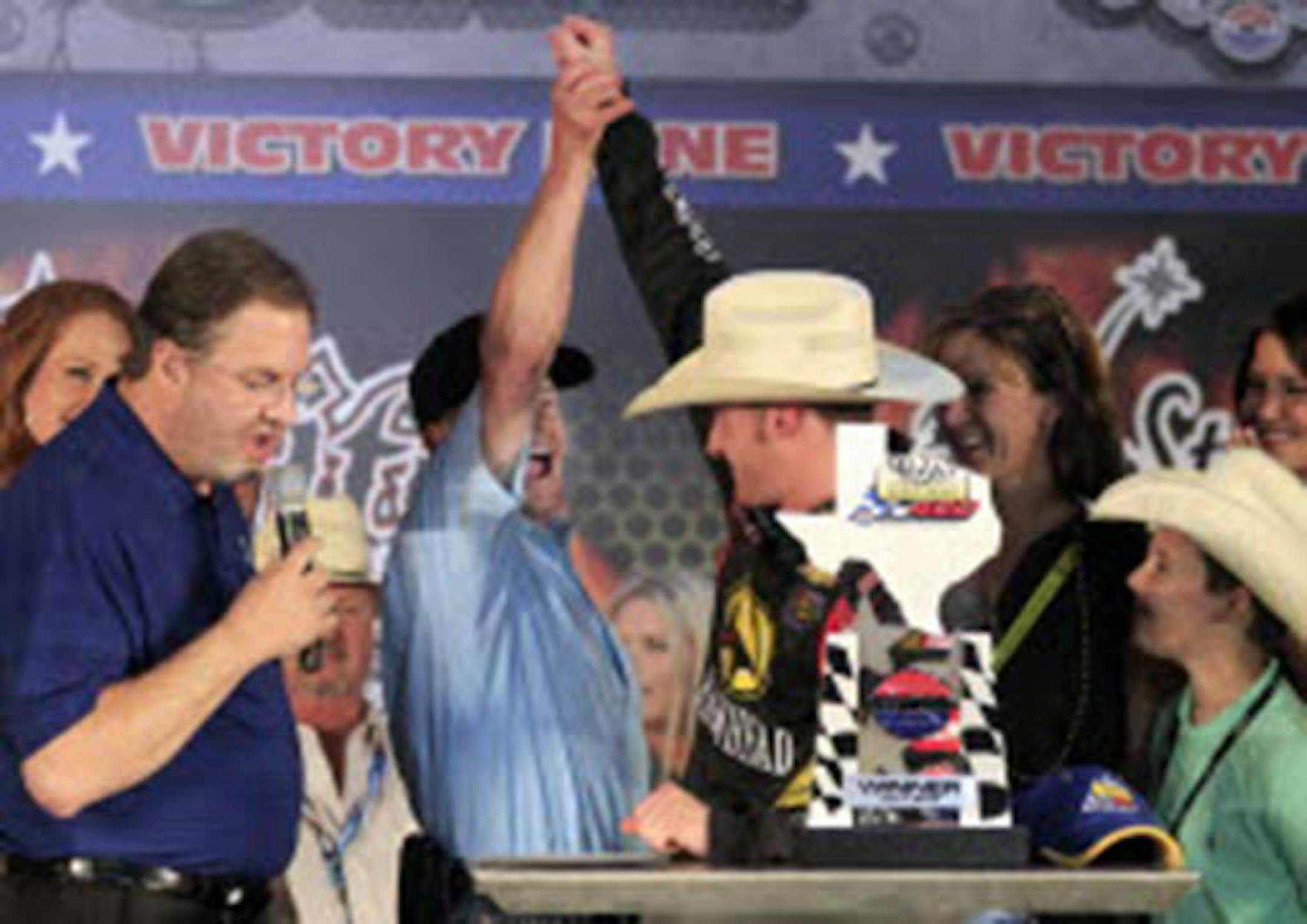 Wade Burton, left, and racer Jeb Burton