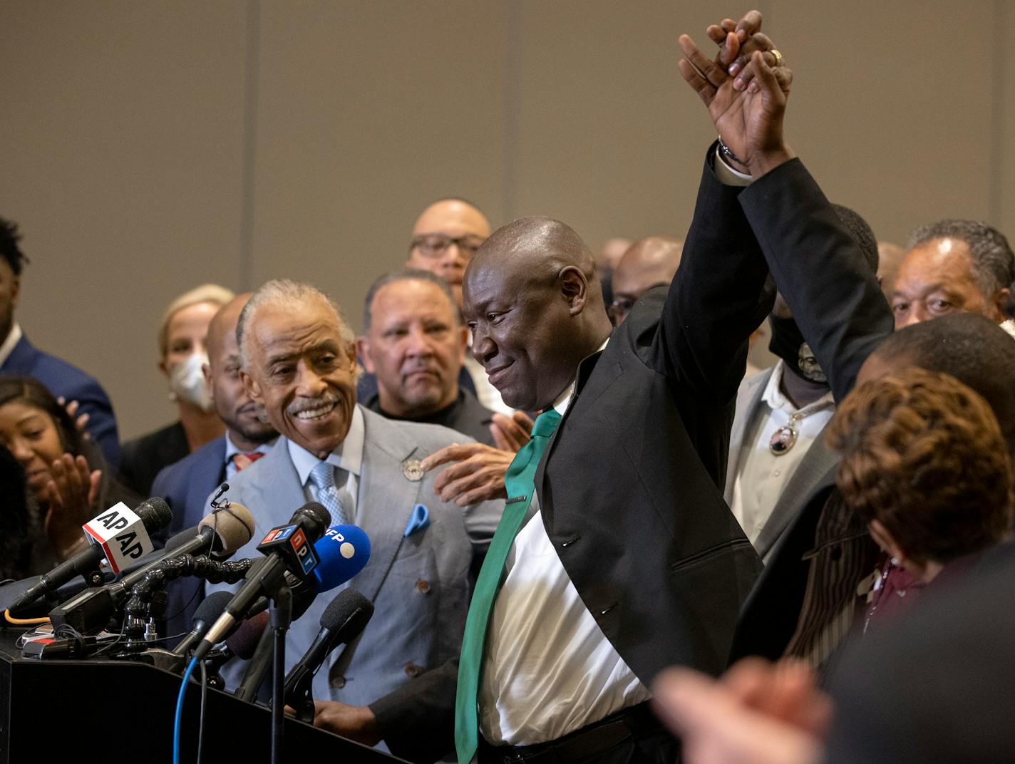 Attorney Ben Crump spoke with the family of George Floyd at a news conference held after the verdict in the murder trial of former Minneapolis police officer Derek Chauvin, Tuesday, April 20, 2021 in Minneapolis. Chauvin was on trial in the death of George Floyd, a Black man who died in police custody in May, 2020.