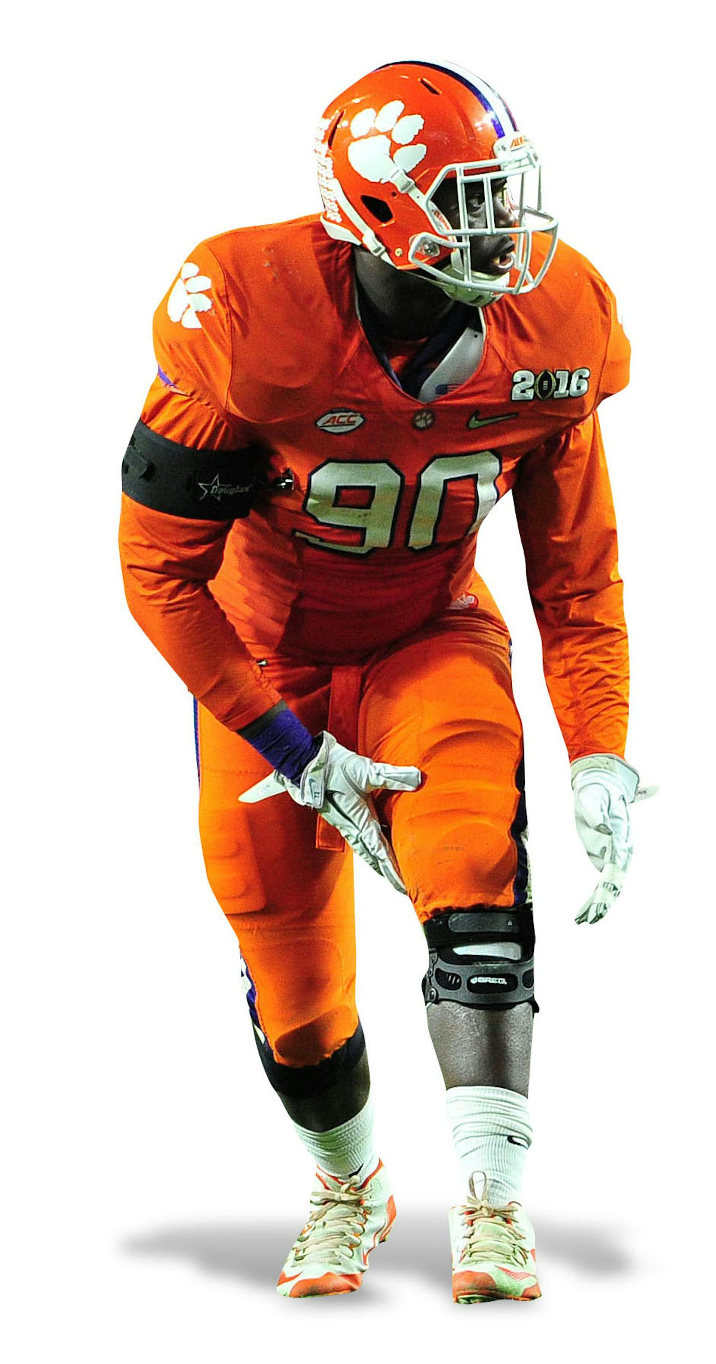 January 11, 2016: Shaq Lawson #90 of Clemson battles Cam Robinson #74 during the 2016 College Football Playoff National Championship game between the Alabama Crimson Tide and the Clemson Tigers at University of Phoenix Stadium in Glendale, AZ. John Green/CSM (Cal Sport Media via AP Images) ORG XMIT: CSMAP