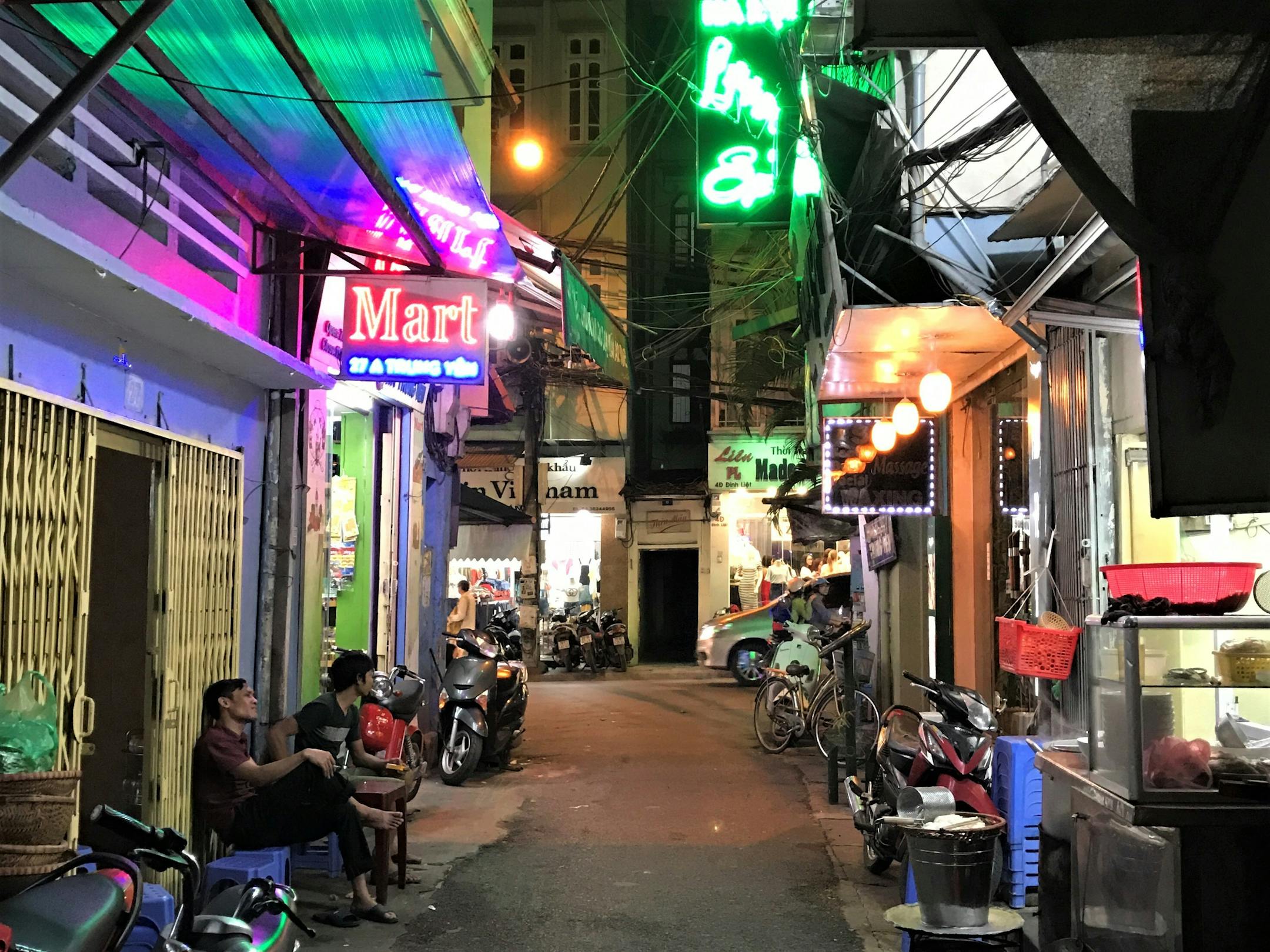 This Hanoi alleyway contains several small restaurants, a massage spa and two hotels.