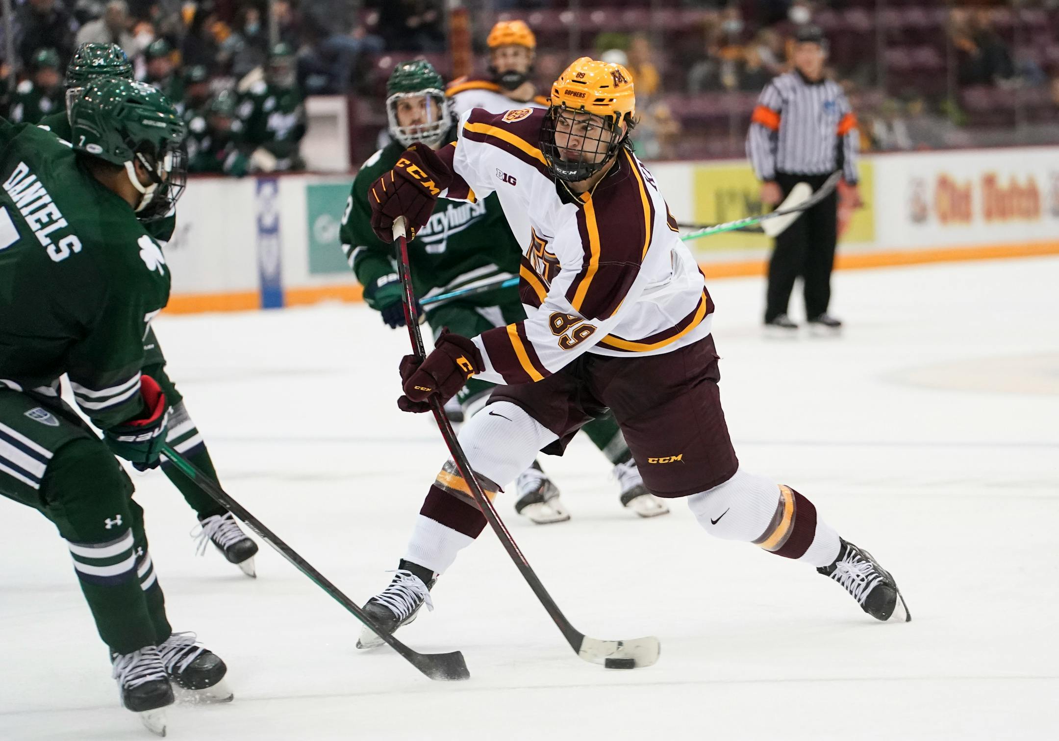 Minnesota forward Matthew Knies took a shot in the second period.