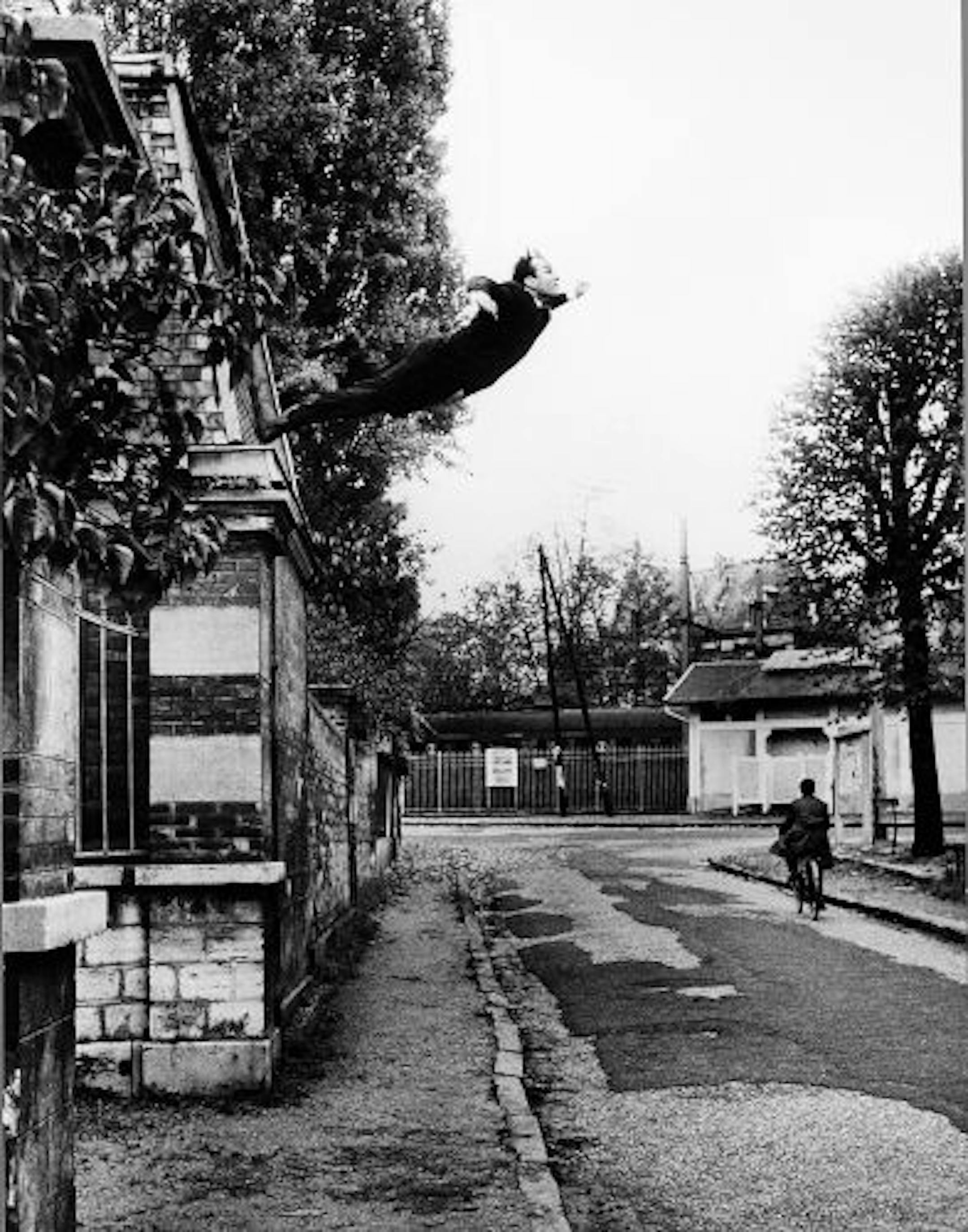 Yves Klein gained instant notoriety by inserting this portrait of himself leaping into the void onto a mock copy of a popular Sunday news-paper that he distributed all over Paris in 1960.