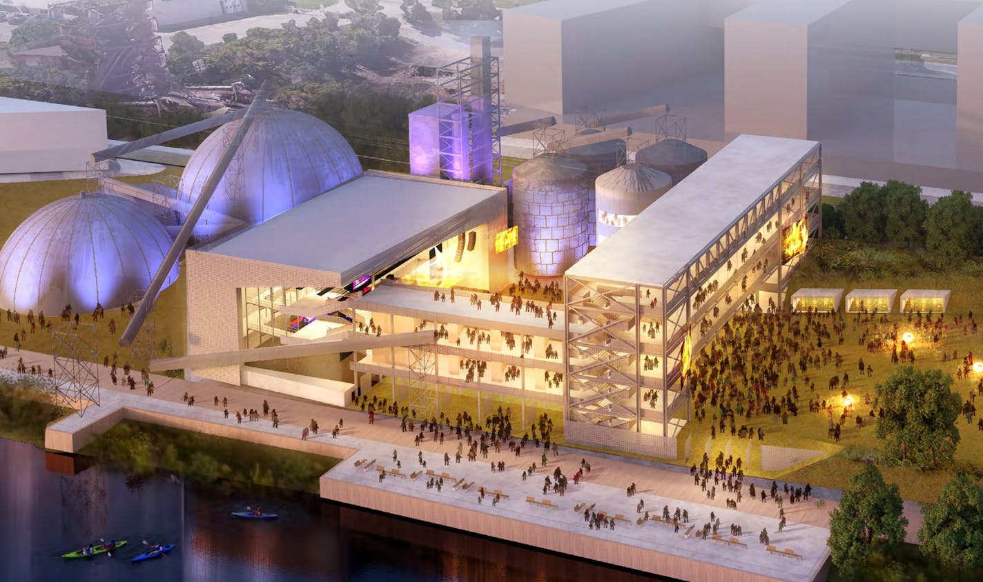 A rendering provided by the city shows the proposed Upper Harbor Terminal riverfront redevelopment in north Minneapolis. The plan could face a Feb. 1 vote.