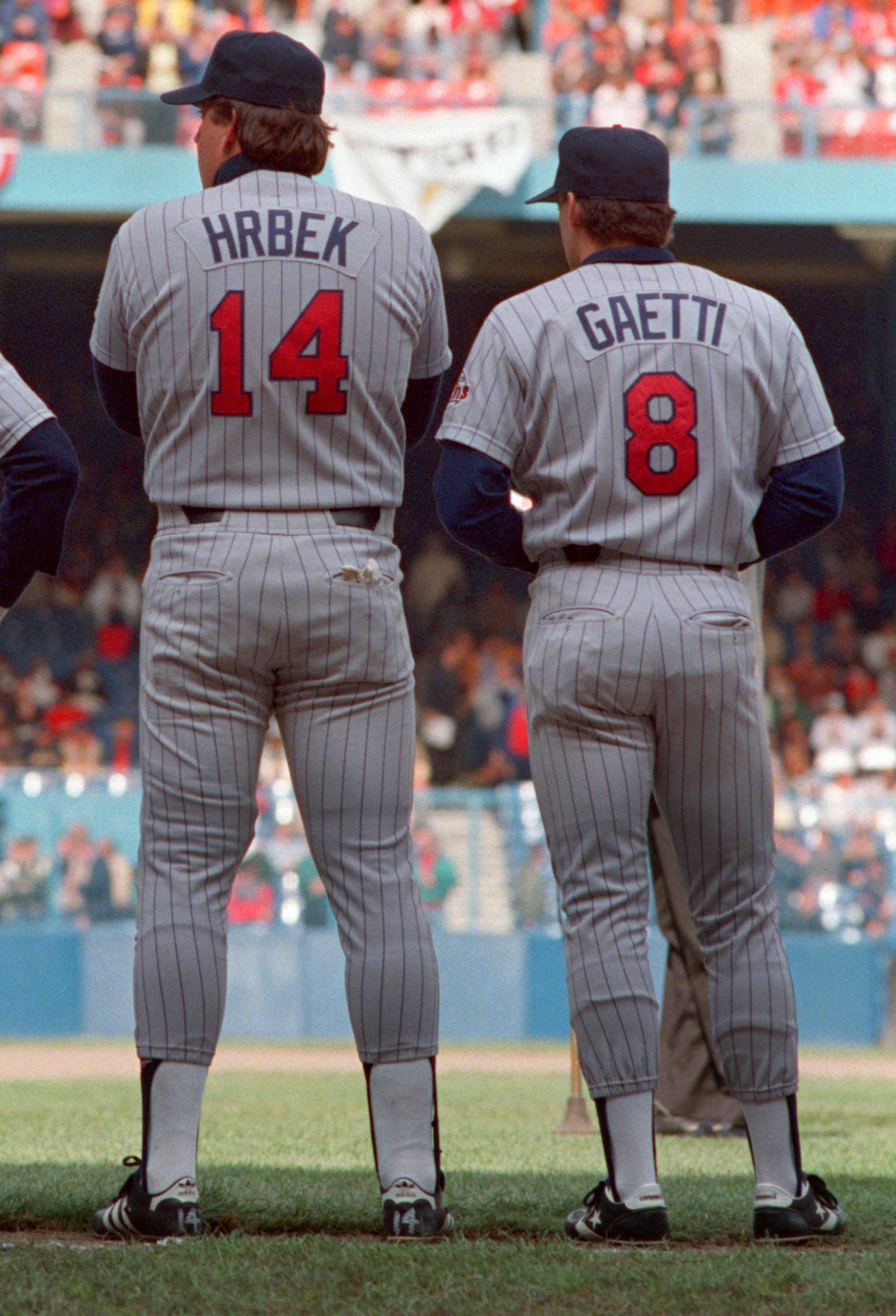 -- The Three Amigos, Kirby Puckett, Kent Hrbek, and Gary Gaetti, in Tiger Stadium prior to their American League Championship game in Detroit. ORG XMIT: MIN2013092001021499