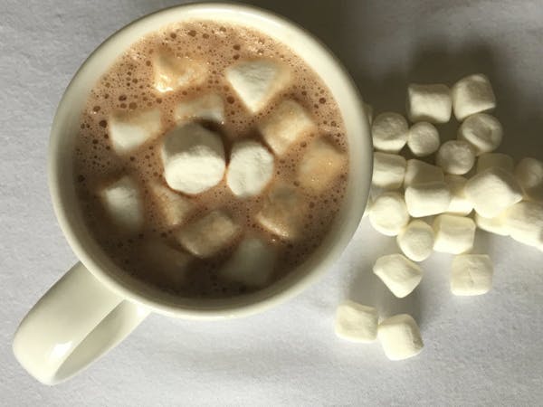 Simple homemade hot chocolate with marshmallows.