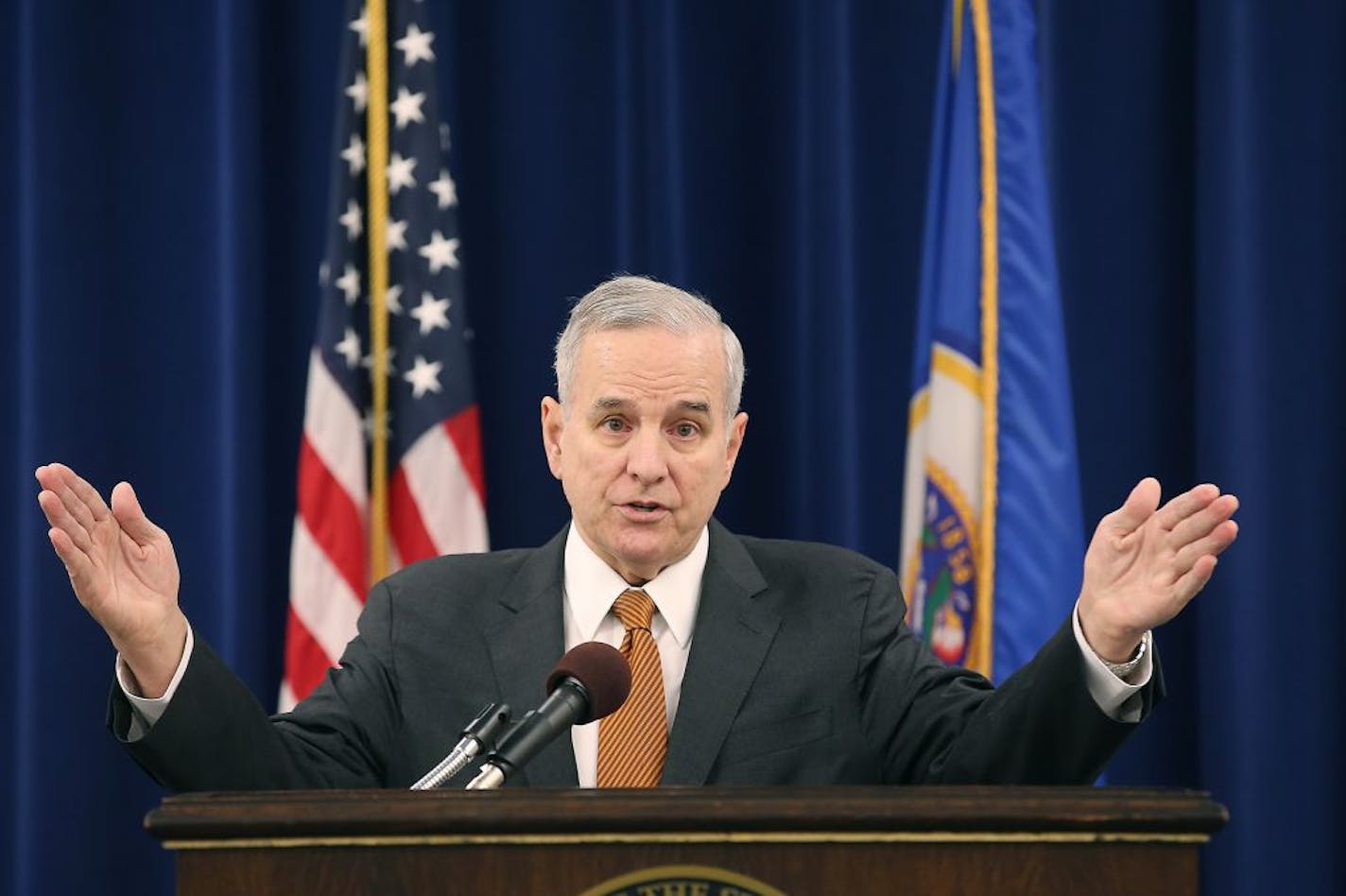 Governor Mark Dayton unveiled his proposed list of state building and renovation projects backed by bonding dollars during a press conference at the Governor's Briefing Room in the Veterans Services Building, Friday, January 15, 2016 in St. Paul, MN.