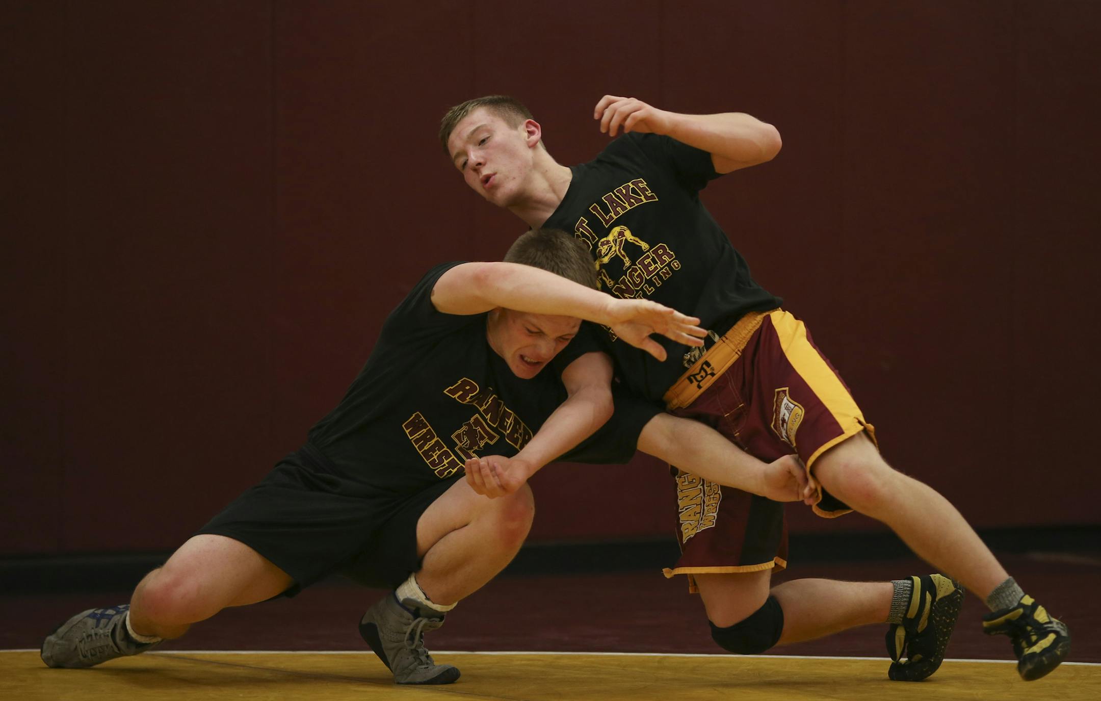 Forest Lake wrestlers James Pleski, top, and Joe Rydel worked out during practice after school Monday. ] JEFF WHEELER ‚Ä¢ jeff.wheeler@startribune.com Forest Lake senior wrestler senior James Pleski and the rest of the team worked out in the wrestling room at the high school after school Monday, January 5, 2015.