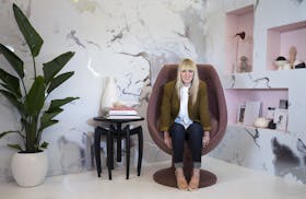 Designer Liz Gardner of Bodega in her Miami-inspired room vignette.