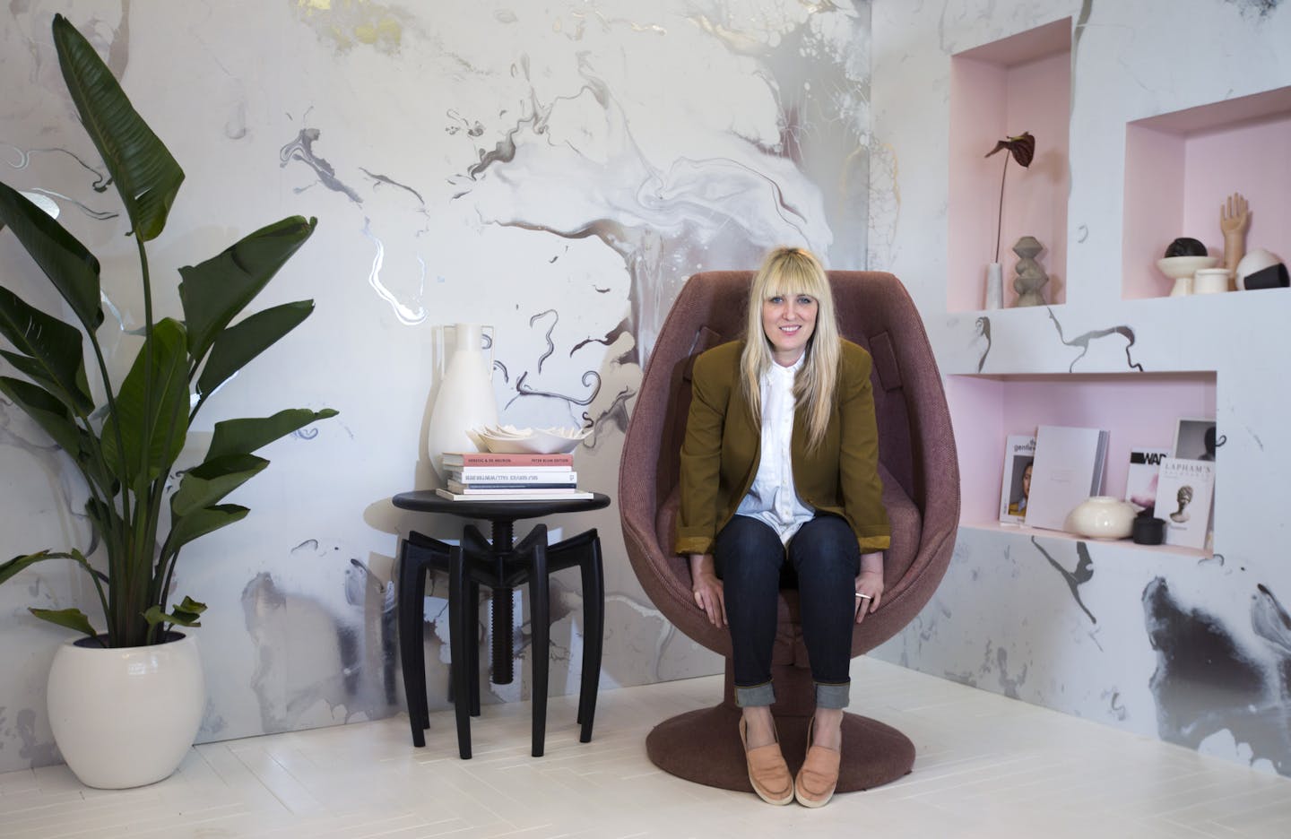 Designer Liz Gardner of Bodega in her Miami-inspired room vignette.