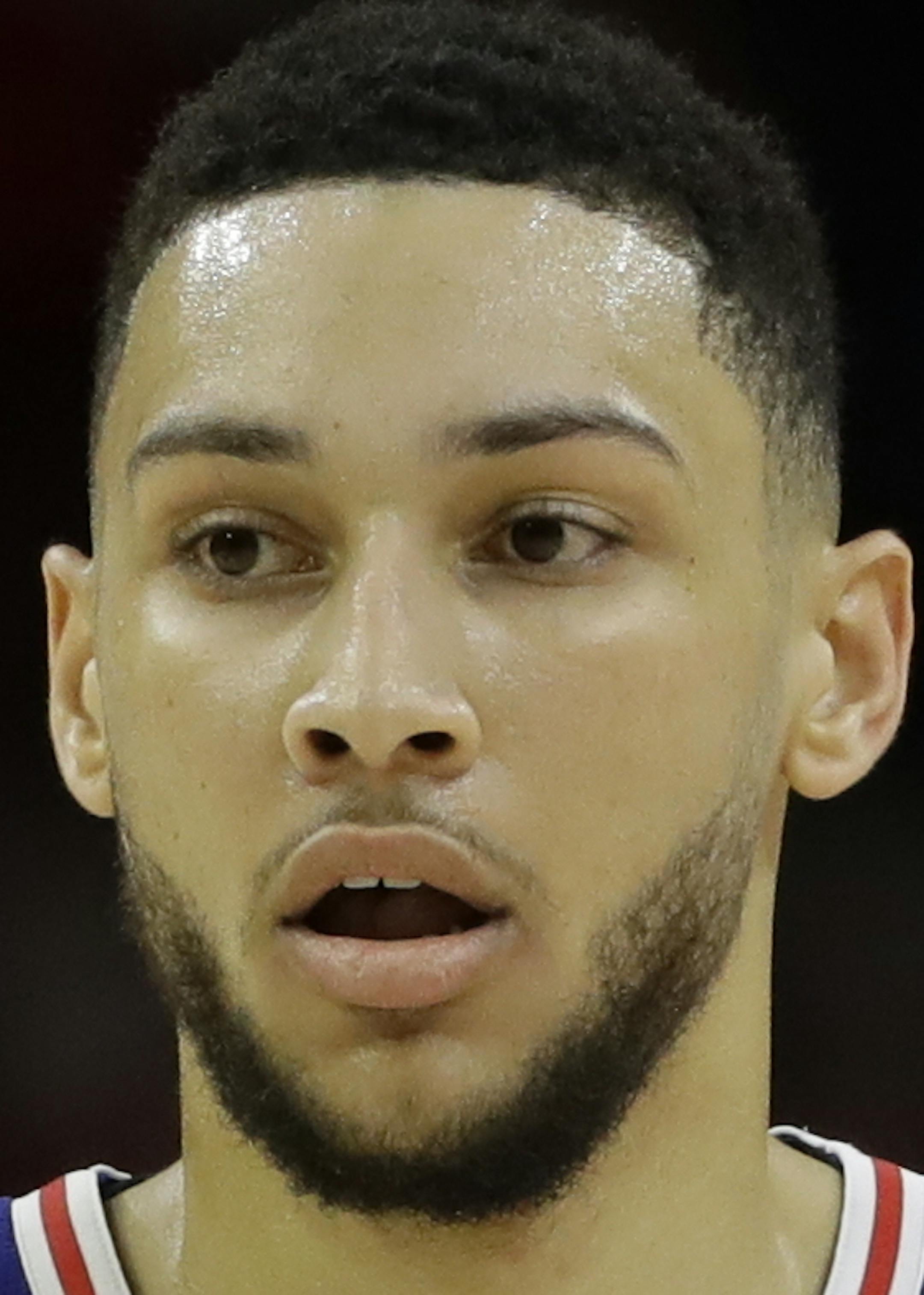 Philadelphia 76ers' Ben Simmons in action during an NBA basketball game against the New York Knicks, Wednesday, March 28, 2018, in Philadelphia. (AP Photo/Matt Slocum)