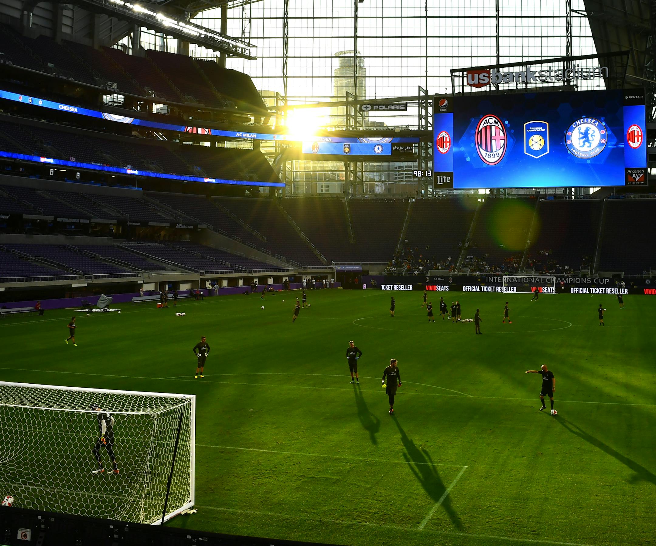 AC Milan practiced Tuesday night at US Bank Stadium. ] (AARON LAVINSKY/STAR TRIBUNE) aaron.lavinsky@startribune.com Preview photos for Wednesday night's Chelsea vs. Milan International Champions Cup match at US Bank Stadium, the first sporting event to be held at the new venue. Photographed Tuesday, August 2, 2016 in Minneapolis, Minn.