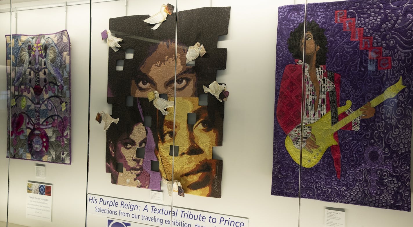 Some of the works in "A Textural Tribute to Prince."