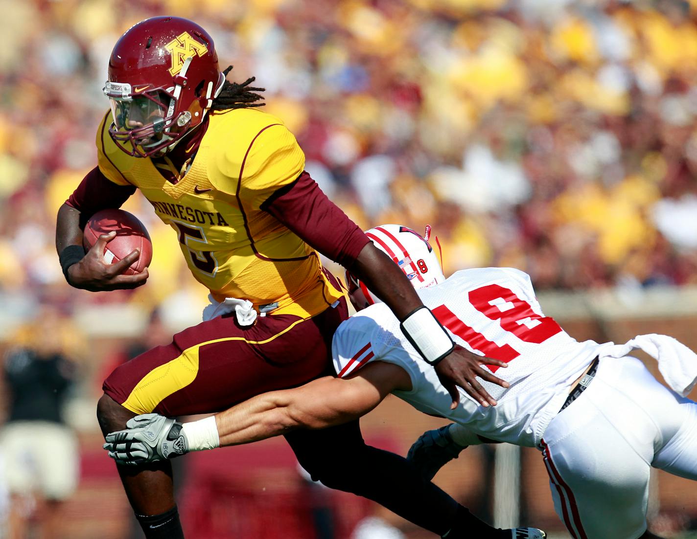 Minnesota quarterback MarQueis Gray (5). ] CARLOS GONZALEZ cgonzalez@startribune.com , September 17, 2011, Minneapolis, Minn, NCAA Big Ten College Football, University of Minnesota Gophers vs. Miami of Ohio