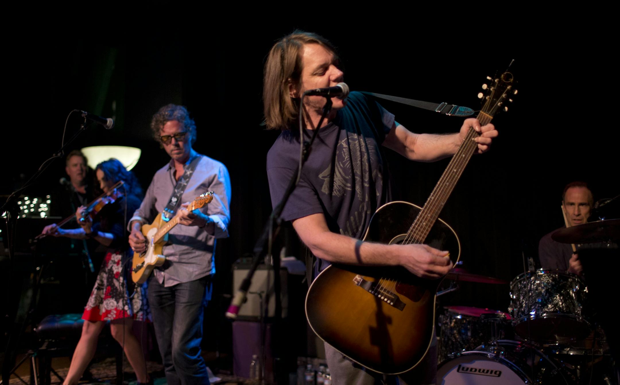 An all-star lineup of local musicians performed Sunday night, June 17, 2012 at the Cedar Cultural Center in Minneapolis, Minn. in a benefit for the Karl Fund, in memory of Soul Asylum bassist Karl Mueller. The headliners for Kill Kancer Sunday night were Golden Smog, an all-star supergroup made up mostly of the members of Soul Asylum and the Jayhawks. Dave Pirner took lead vocals on a song early in their set. The others are, from left, Chan Poling, Jessy Greene, Gary Louris and Tim O'Reagan.