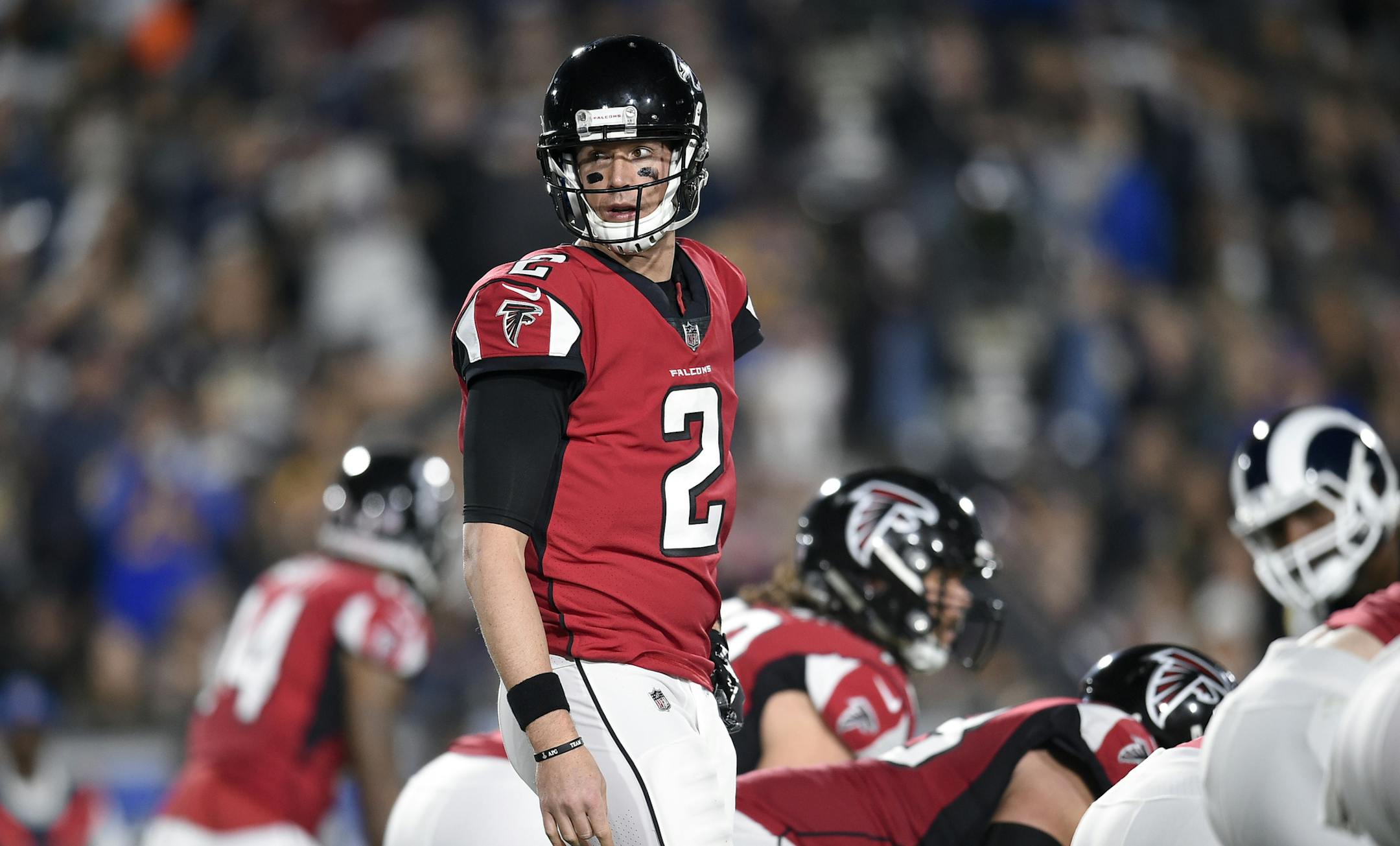 The Atlanta Falcons quarterback Matt Ryan in action during the first half of an NFL football wild-card playoff game against the Los Angeles Rams Saturday, Jan. 6, 2018, in Los Angeles. (AP Photo/Kelvin Kuo)