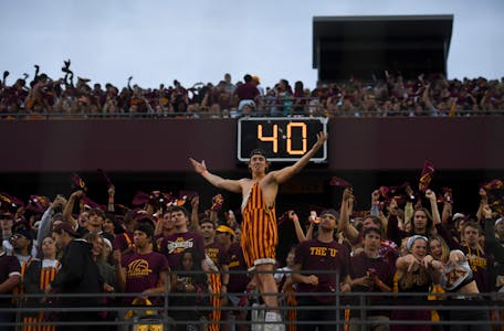 The Gophers student section cheered before Thursday's game against the Ohio State Buckeyes.    ] AARON LAVINSKY • aaron.lavinsky@startribune.com