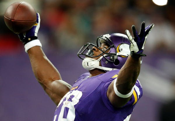 Minnesota Vikings running back Arian Peterson (28) celebrated after a touchdown in third quarter. Minnesota beat Pittsburgh by a final score of 34-27.