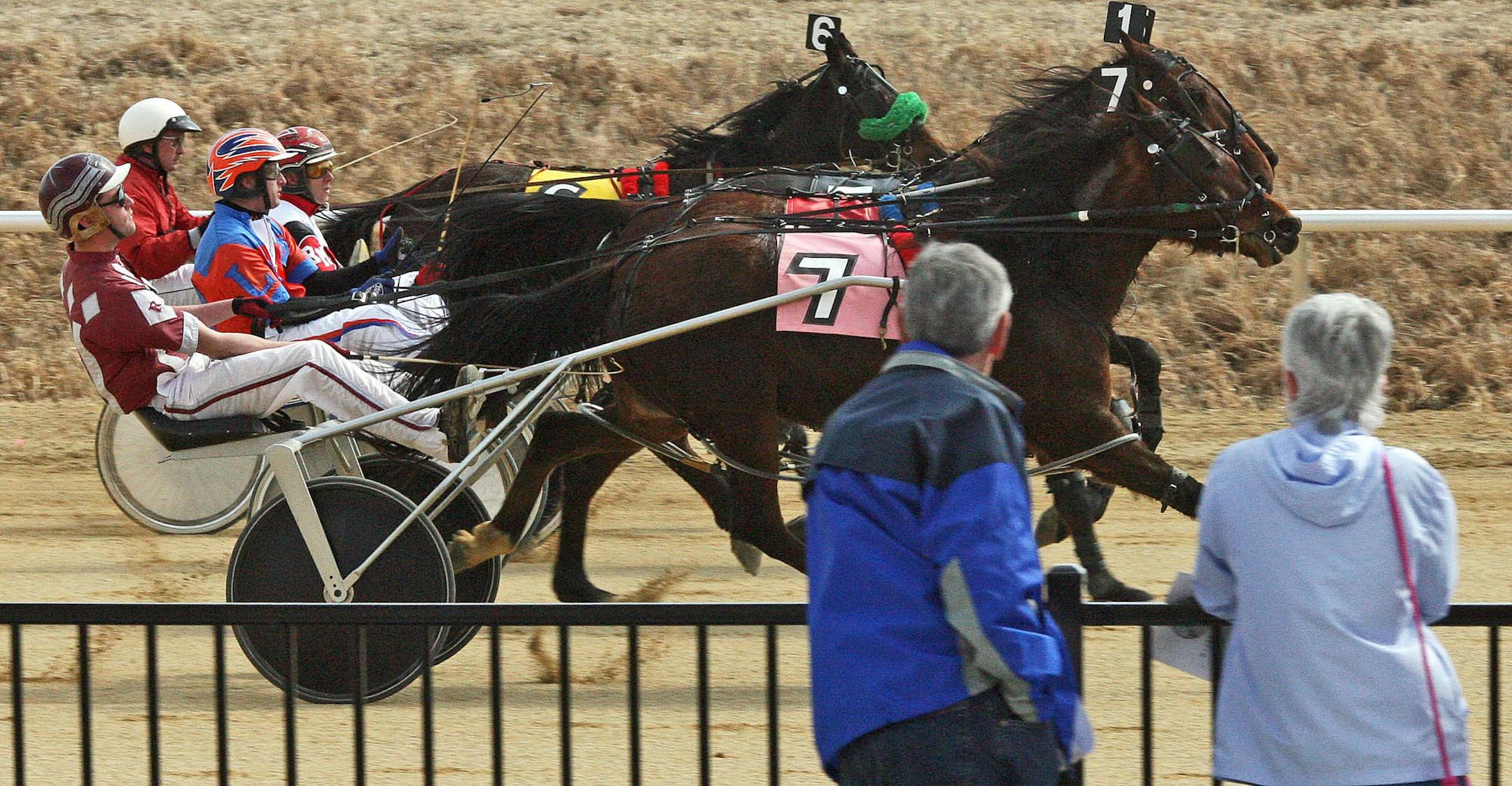 Trotters and jockeys got in some work leading up to today's opening of the Running Aces track.