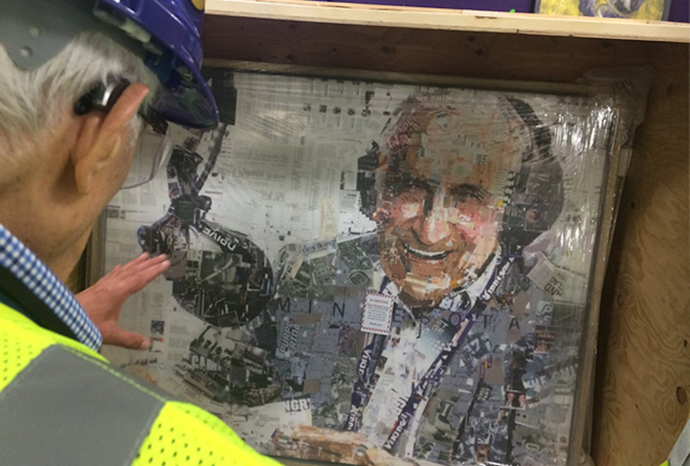 During a construction tour in 2016, Star Tribune columnist Sid Hartman, 97, checked out an image of himself in the U.S. Bank Stadium press box that's named for him.