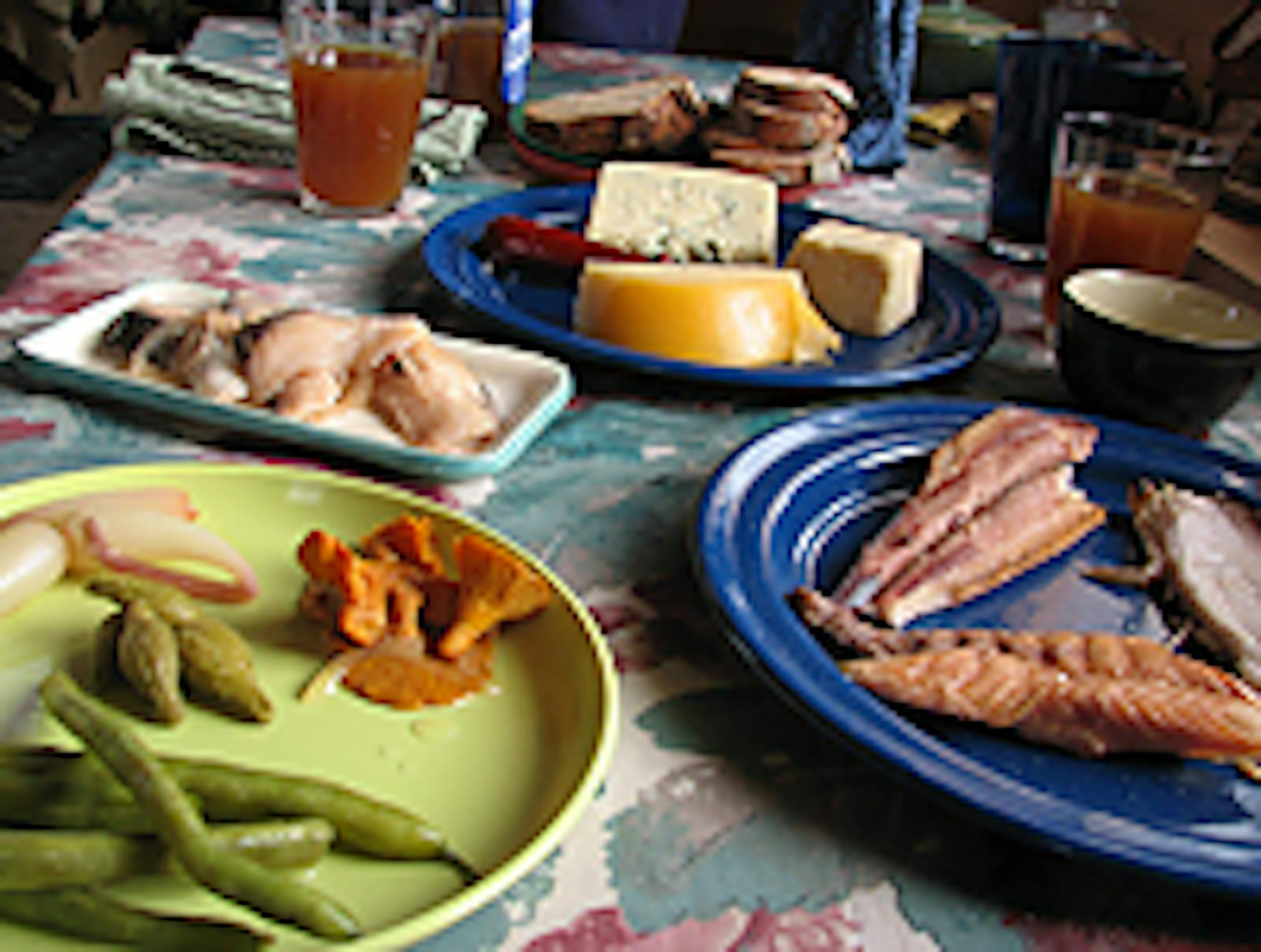 A Trout Caviar brunch spread with cheese, pickles and smoked fish