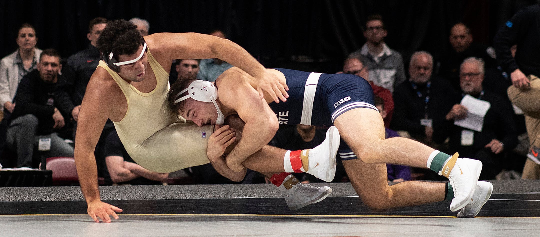Penn State's Anthony Cassar leaned into a decisive two-point takedown of No. 1-ranked Gophers heavyweight Gable Steveson in the title bout in the Big Ten wrestling championships Sunday at Williams Arena. Cassar beat the previously unbeaten Steveson 4-3.