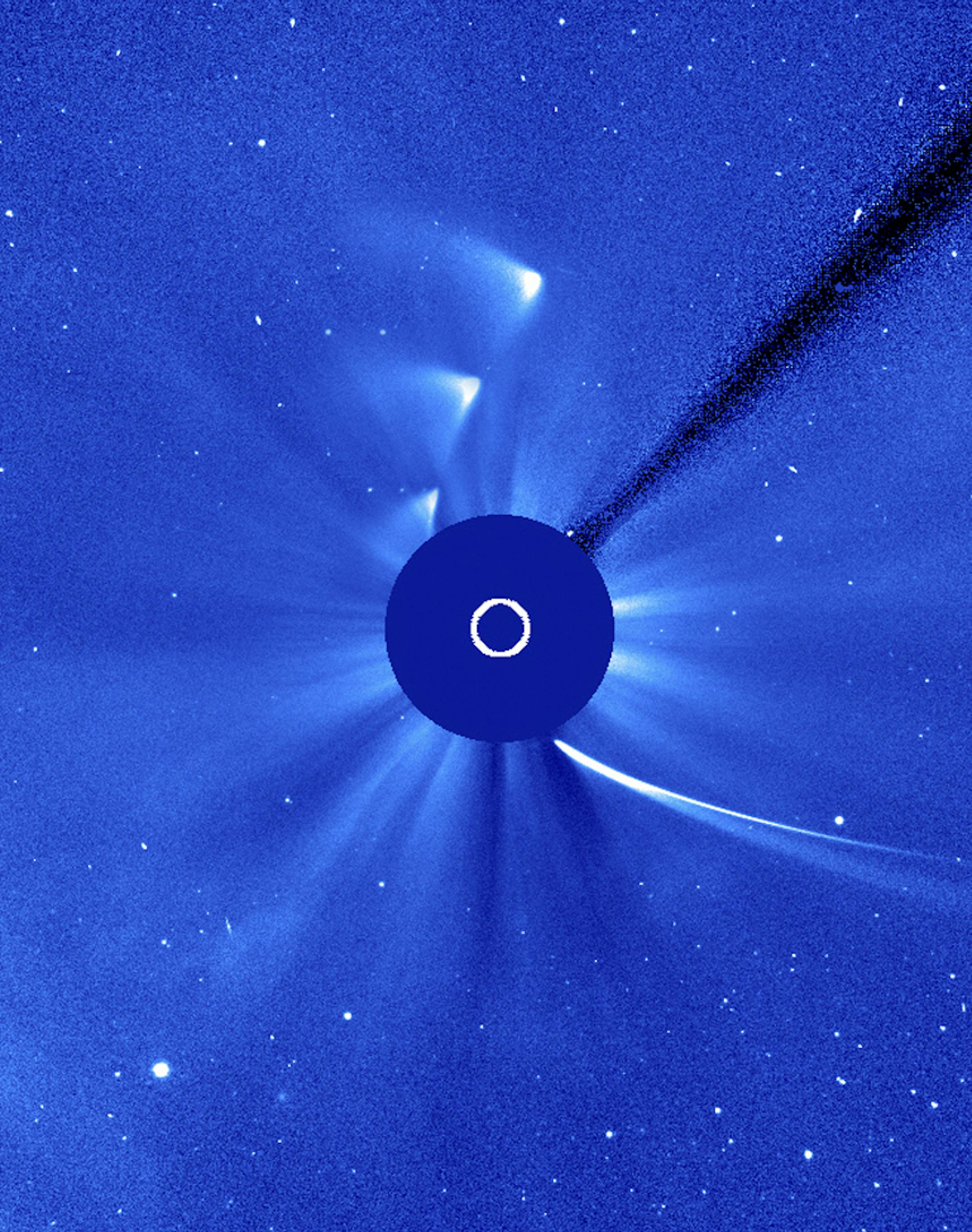 In an undated handout photo, a time-lapse series of images of Comet ISON as viewed by ESA/NASA's Solar and Heliospheric Observatory on Nov. 29, 2013. After surprising experts with its disappearance and subsequent reappearance last week, the Comet ISON is now thought to have met its demise. (NASA via The New York Times) -- EDITORIAL USE ONLY
