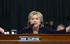 Democratic presidential candidate former Secretary of State Hillary Rodham Clinton testifies on Capitol Hill in Washington, Thursday, Oct. 22, 2015, b