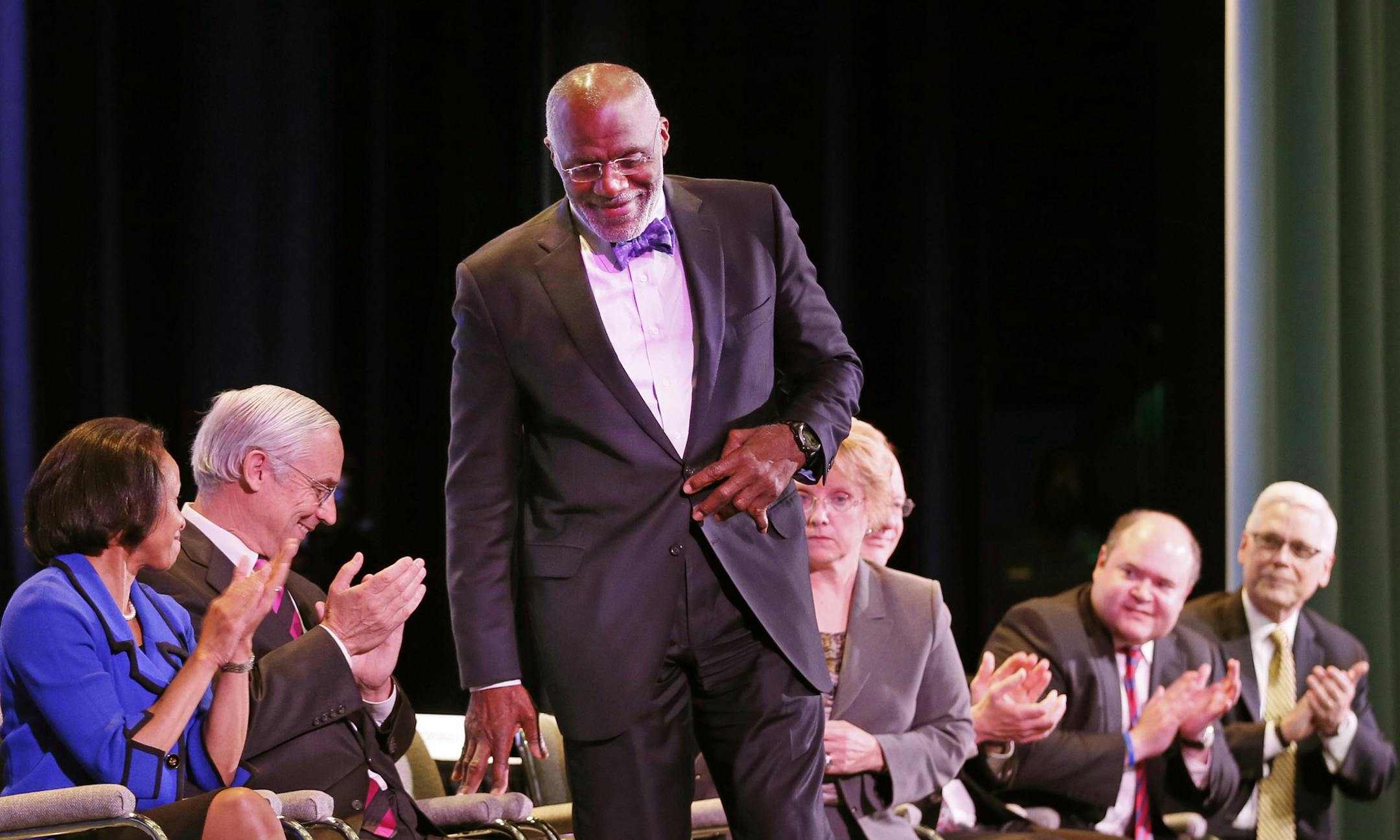 Members of the Minnesota justices applauded as Justice Alan Page was given an award for his service by Michael Walker who leads the office of black male student achievement. The Minnesota Supreme Court heard a murder case at Edison High School Monday May 11, 2015 in Minneapolis, MN. ] Justice Alan Page, who is retiring in July, started the program.] Jerry Holt/ Jerry.Holt@Startribune.com