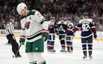 Alternate captain Marcus Foligno skated away as Colorado celebrated a goal against the Wild on Saturday.