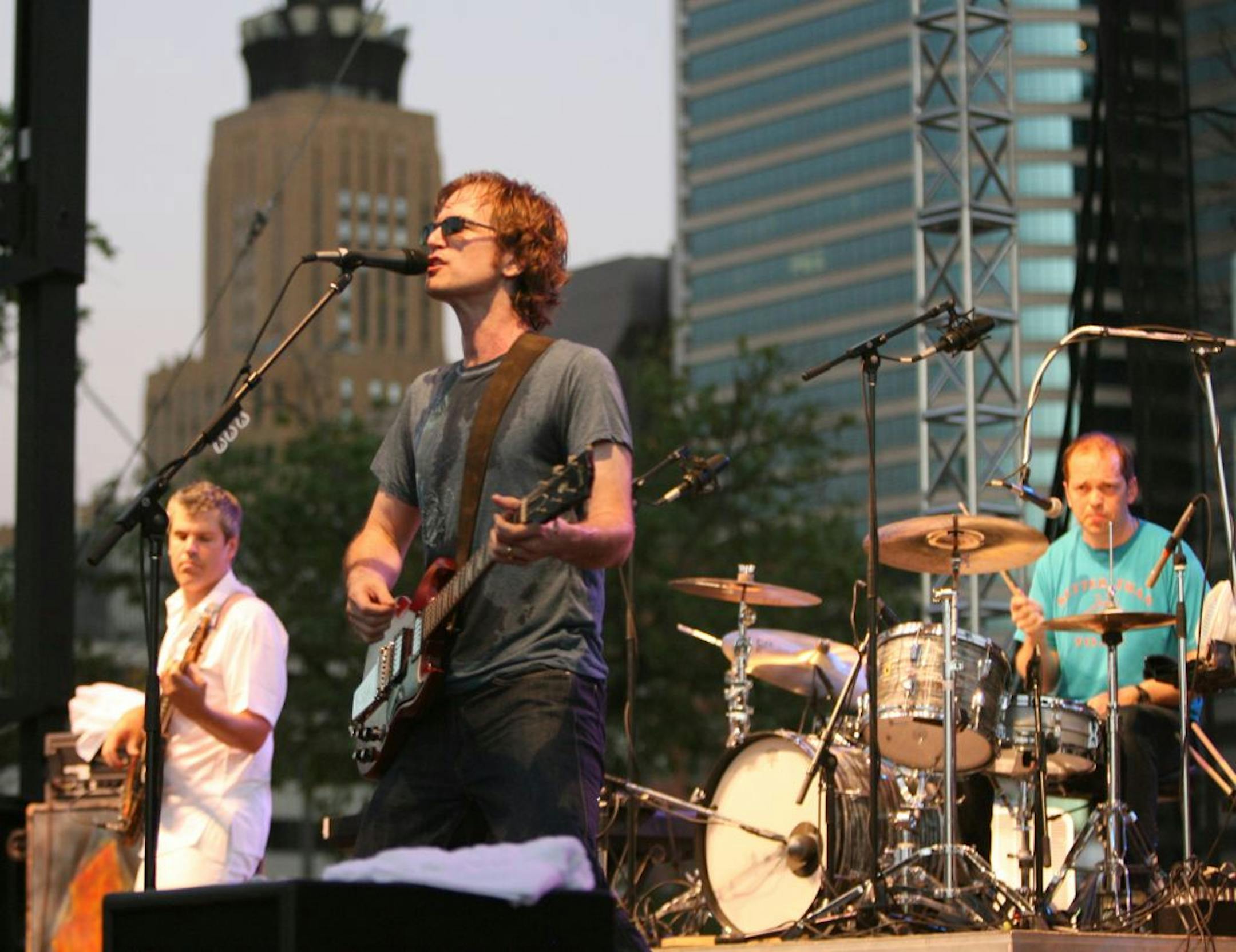 Semisonic's Dan Wilson, at the mic, with bassist John Munson, left, and drummer Jake Slichter. Immediately after the Semisonic gig was over, Munson was going to head over to Orchestra Hall for a show with his other band, The New Standards.