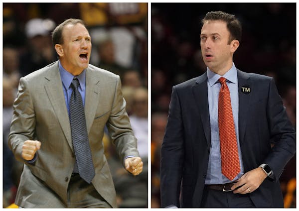 Former Gophers coaches Dan Monson, left, pictured in December 2005, and Richard Pitino, right, in December 2018, are both in the NCAA West grouping th