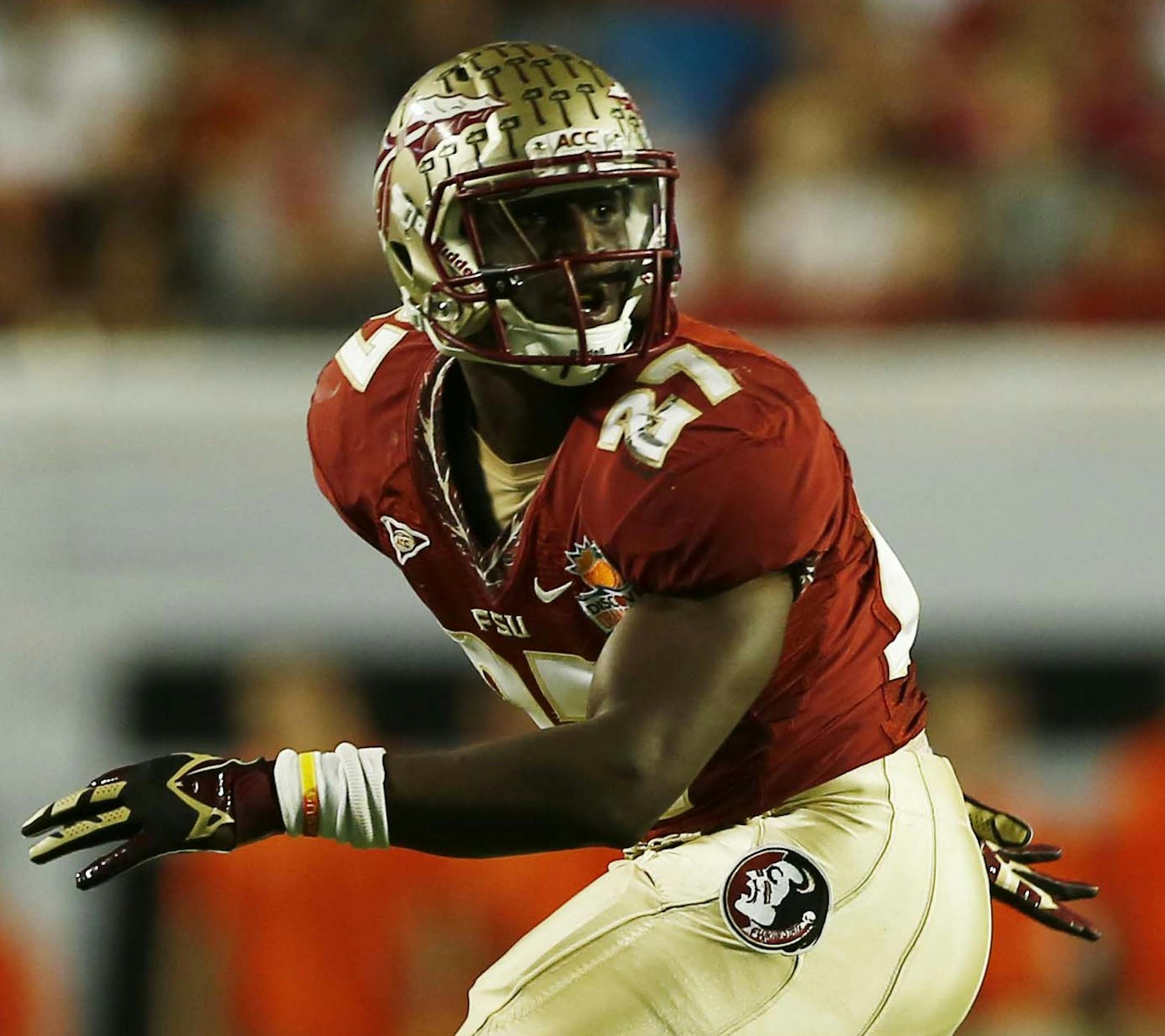 Florida State Seminoles defensive back Xavier Rhodes (27) during the first half of the Orange Bowl NCAA college football game against Northern Illinois, Tuesday, Jan. 1, 2013, in Miami. (AP Photo/J Pat Carter) ORG XMIT: NYOTK