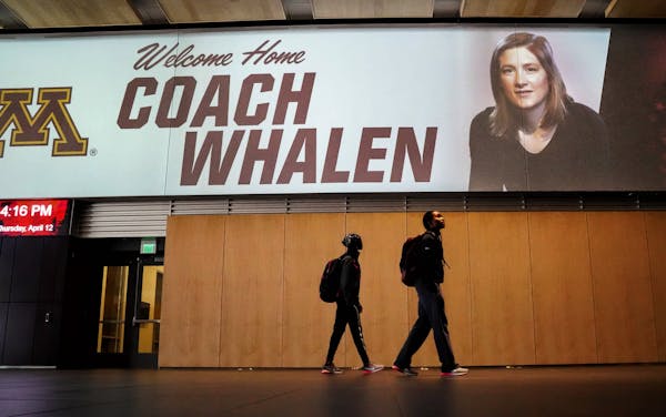 Signs in the Bierman Field Athletic Building welcomed Lindsay Whalen as the new coach of the Gophers women's basketball team.