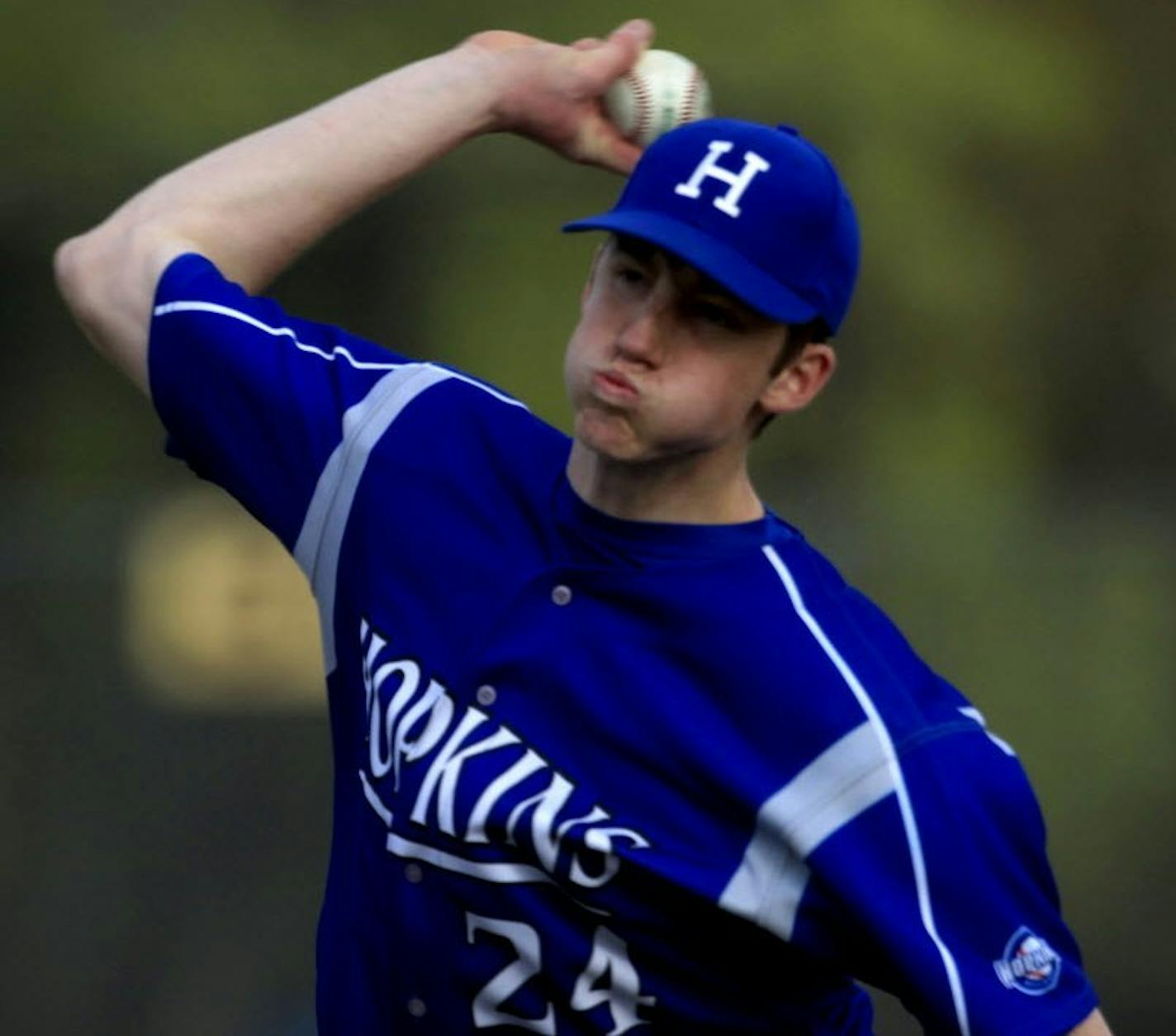 Hopkins pitcher Tim Shannon, a Michigan recruit shown here earlier this season, beat Bloomington Jefferson and held off Wayzata in Section 6 play. Photo by Joel Koyama * joel.koyama@startribune.com