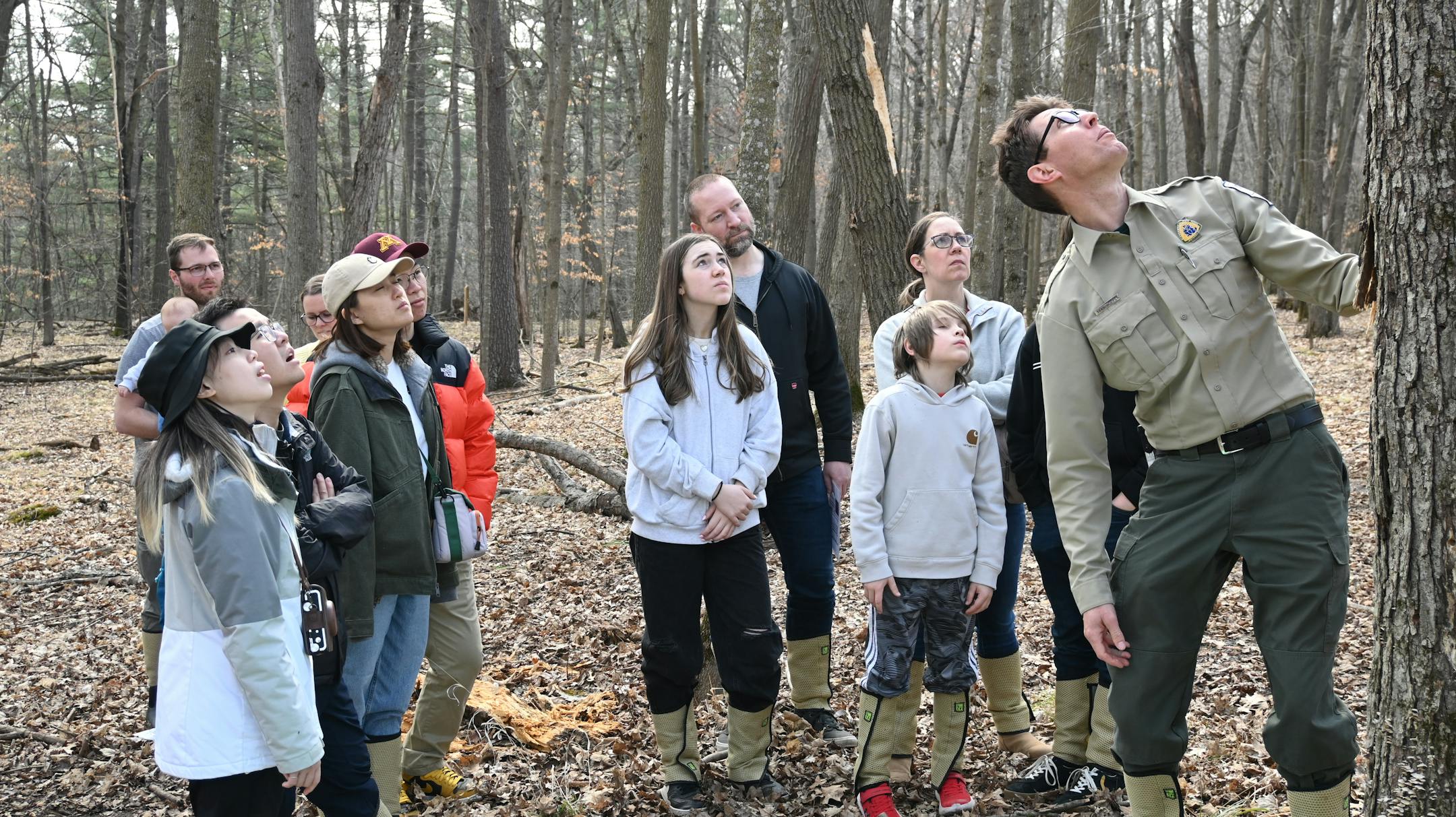 DNR Interpretive Naturalist Sean Hoppes leading a Maple Syrup program in Wild River State Park
