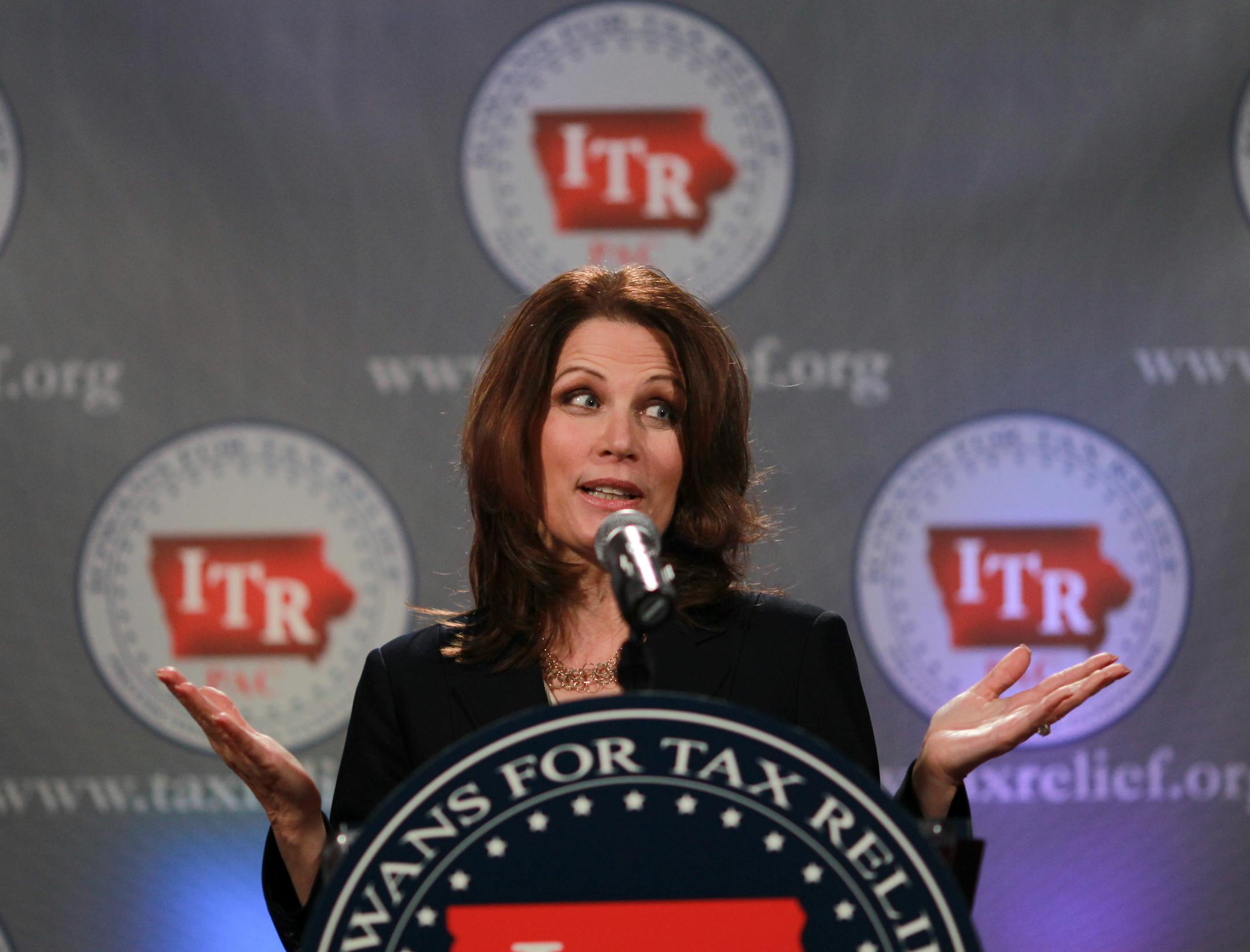 Congresswoman Michele Bachmann announced that she was happy to be back home in Iowa during her speech Friday night to the Iowans for Tax Relief.
