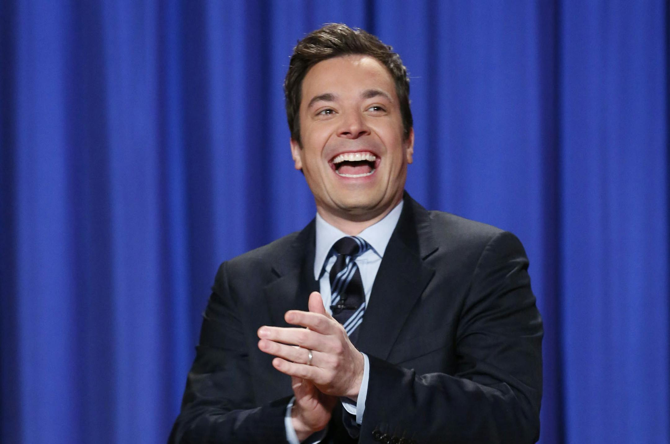 FILE - This April 4, 2013 file photo released by NBC shows Jimmy Fallon, host of "Late Night with Jimmy Fallon," in New York. Fallon will debut as host of his new show, "The Tonight Show with Jimmy Fallon," on Feb. 17. (AP Photo/NBC, Lloyd Bishop, File)