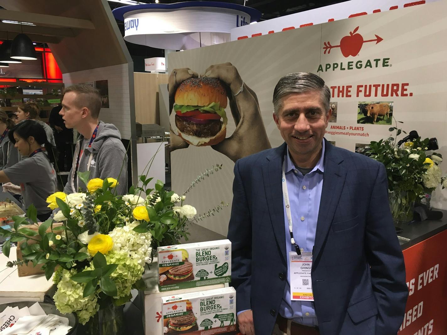 John Ghingo, president of Applegate Farms, the organic meats unit of Hormel Foods Corp., said the company's "Blend Burgers" are a response to consumers who may want a little less meat and few more vegetables in their diet. The firm introduced the product at Natural Products Expo West in Los Angeles this week.