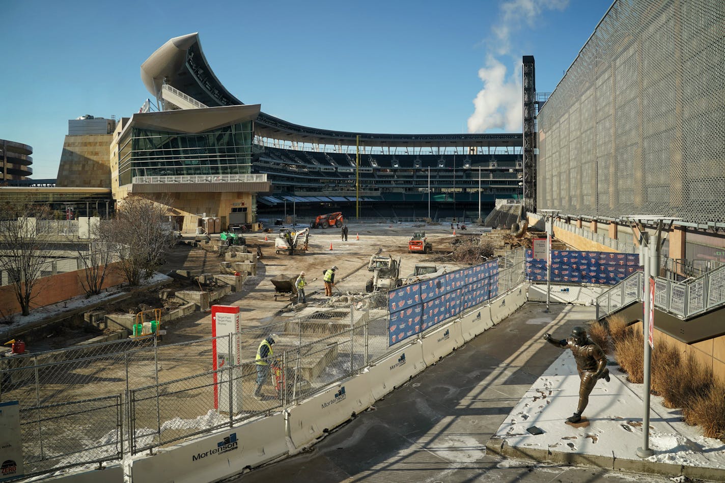 Demolition at Target Field in preparation for renovations. ] GLEN STUBBE &#xef; glen.stubbe@startribune.com Tuesday, November 13, 2018 More grass, more gates, more shade and shorter waits are in the works for Gate 34 at Target Field next season. The Minnesota Twins are covering the $5 million cost of the renovations designed to enhance security and create a play space for kids.