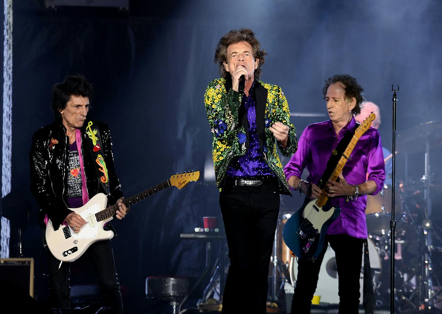 From left, Ronnie Wood, Mick Jagger and Keith Richards of The Rolling Stones perform at the Rose Bowl on Aug. 22, 2019, in Pasadena, California. (Kevin Winter/Getty Images/TNS) ORG XMIT: 14855190W