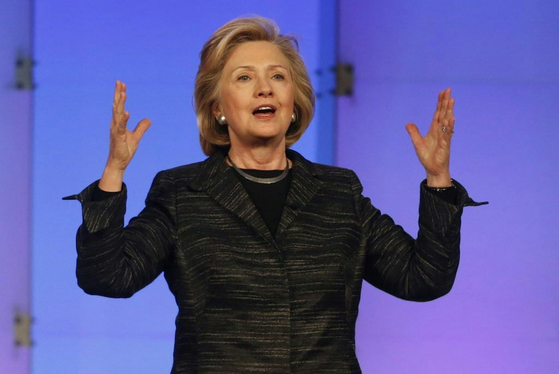 Hillary Rodham Clinton speaks at the Lead On Watermark Silicon Valley Conference for Women on Tuesday, Feb. 24, 2015, in Santa Clara, Calif.