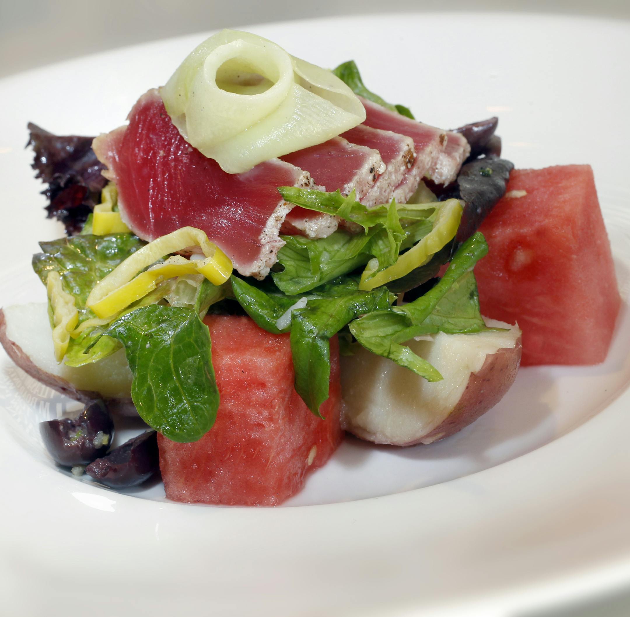 The Beacon, Line Caught Tuna and Watermelon. [ STAR TRIBUNE/TOM WALLACE Assignments #20028210A March 21, 2013 SLUG 95499 rn032813 EXTRA INFORMATION restaurant review, Visits to Beacon Public House at the Commons Hotel and Prairie Kitchen and Bar at the Hyatt Regency Hotel.