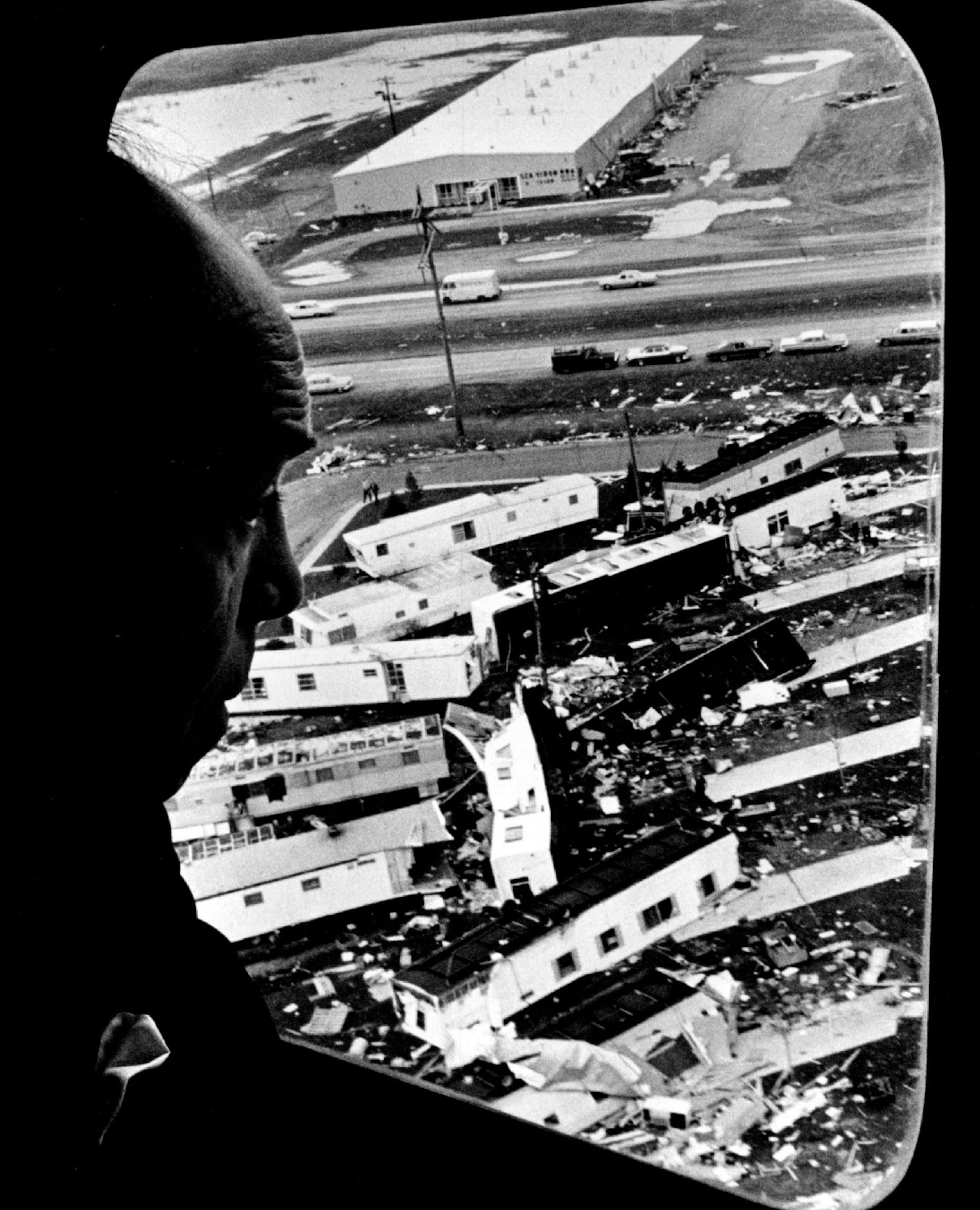 January 1, 1970 Political figures had a variety of misfortunes to contend with in the 1960s. Above, then-Gob Karl Rolvaag looked in sadness from a helicopter at a Fridley trailer park wrecked by a tornado that killed 14 persons in the Twin Cities area on May 6, 1965. December 27, 1969 December 31, 1969 Duane Braley, Minneapolis Star Tribune